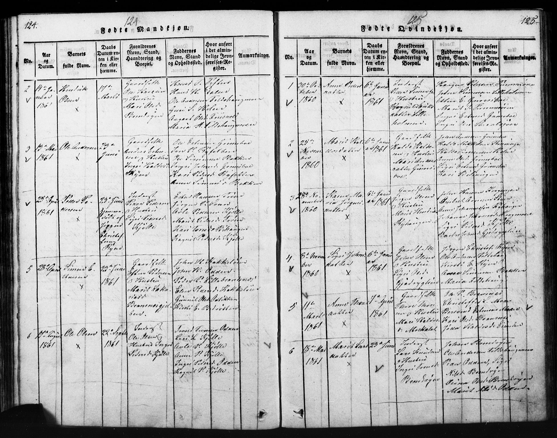 Tynset prestekontor, SAH/PREST-058/H/Ha/Hab/L0003: Parish register (copy) no. 3, 1814-1862, p. 124-125