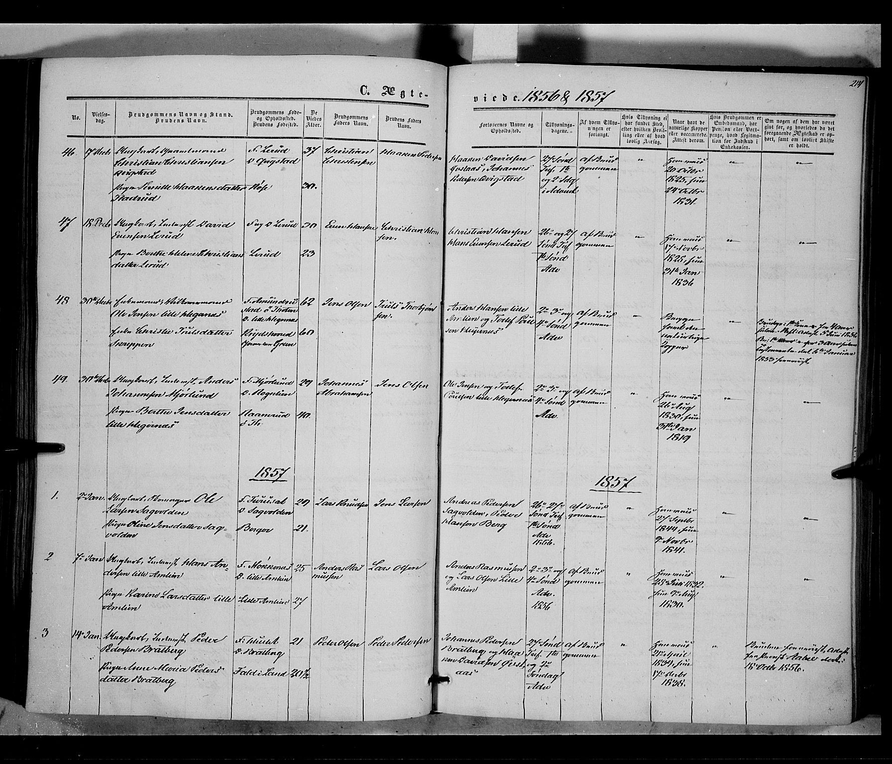 Vestre Toten prestekontor, SAH/PREST-108/H/Ha/Haa/L0006: Parish register (official) no. 6, 1856-1861, p. 214