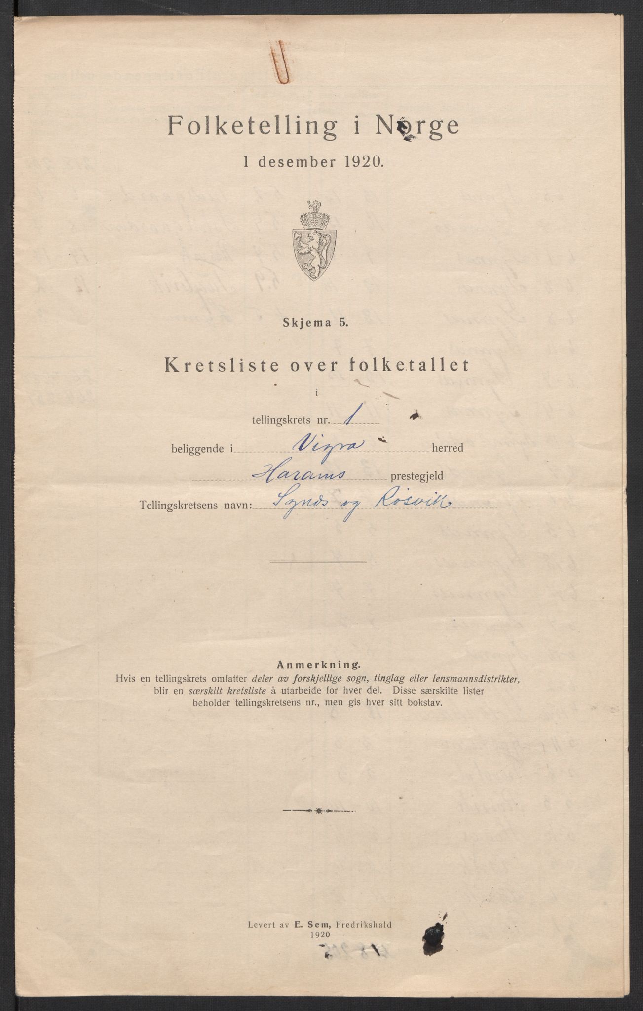 SAT, 1920 census for Vigra, 1920, p. 6