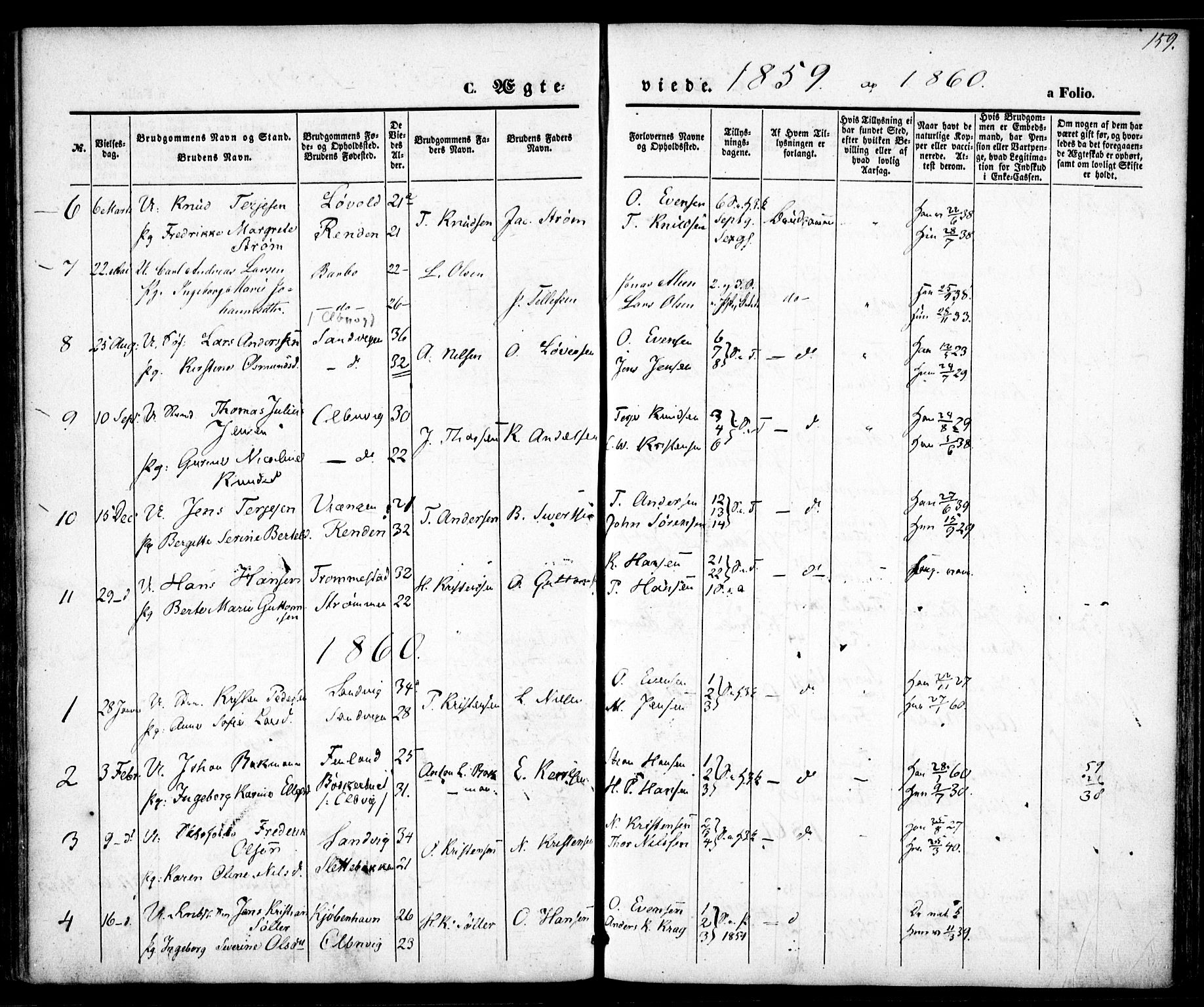 Hisøy sokneprestkontor, SAK/1111-0020/F/Fa/L0001: Parish register (official) no. A 1, 1849-1871, p. 159