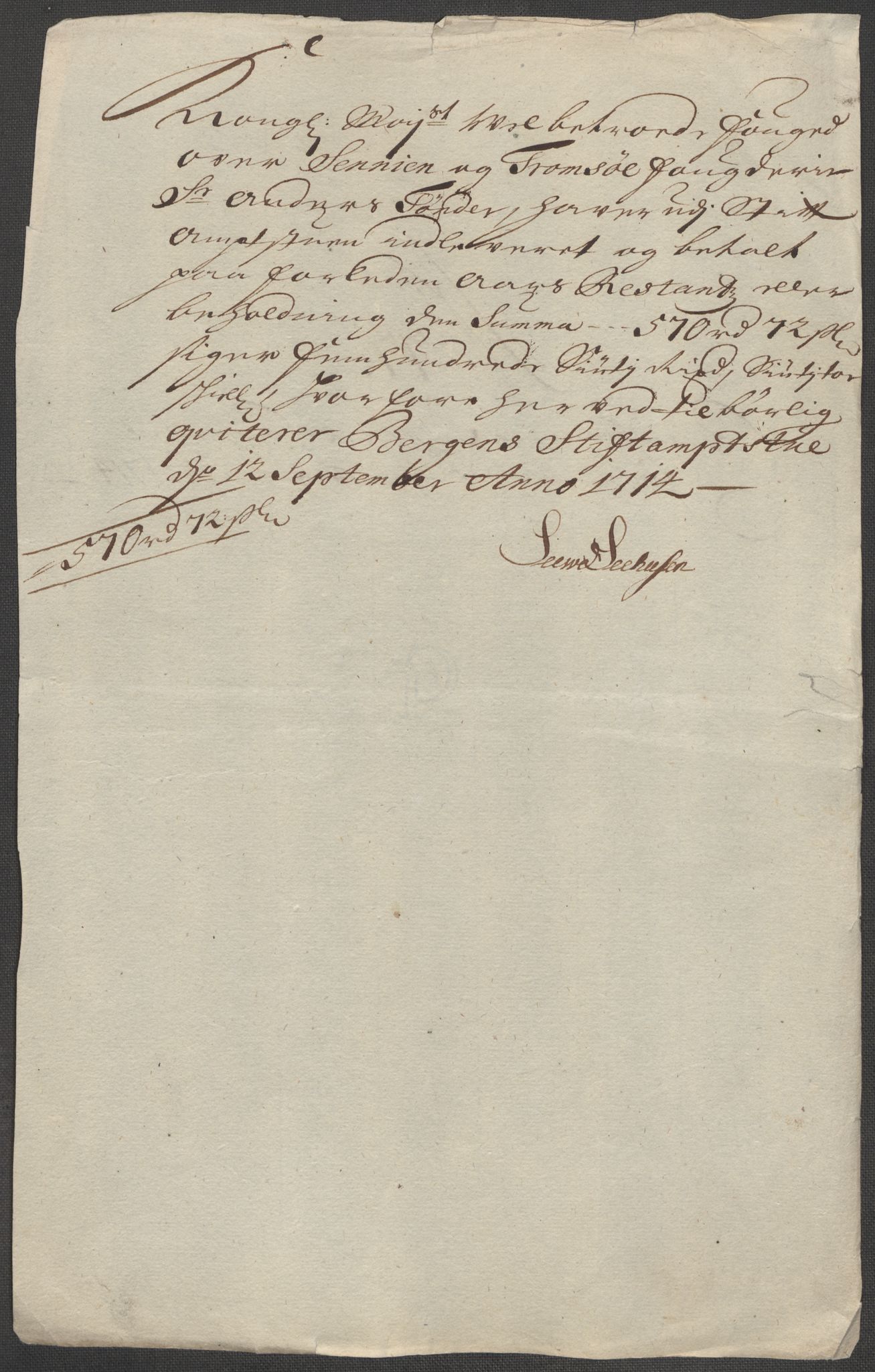 Rentekammeret inntil 1814, Reviderte regnskaper, Fogderegnskap, AV/RA-EA-4092/R68/L4760: Fogderegnskap Senja og Troms, 1714, p. 345