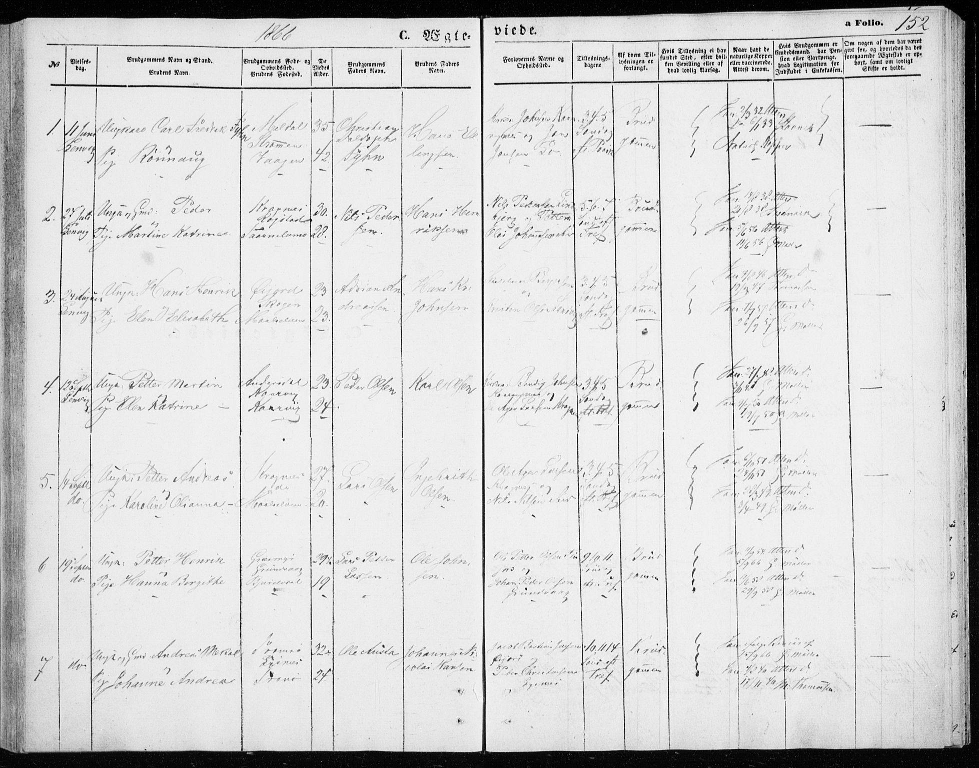 Lenvik sokneprestembete, SATØ/S-1310/H/Ha/Haa/L0009kirke: Parish register (official) no. 9, 1866-1873, p. 152
