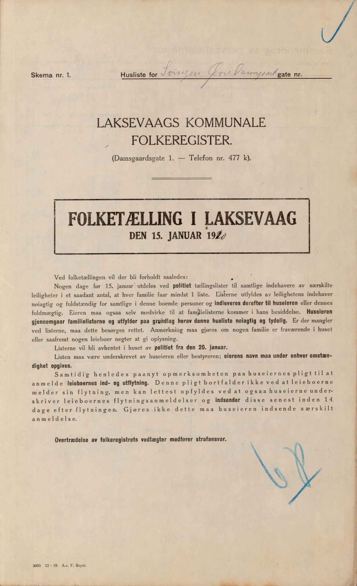 Laksevåg kommune. Folkeregisteret, BBA/A-1586/E/Ea/L0001: Folketellingskjema 1920, 1920, p. 1583