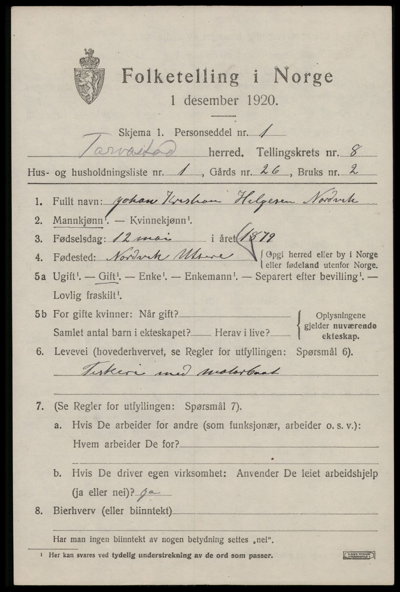 SAST, 1920 census for Torvastad, 1920, p. 5620