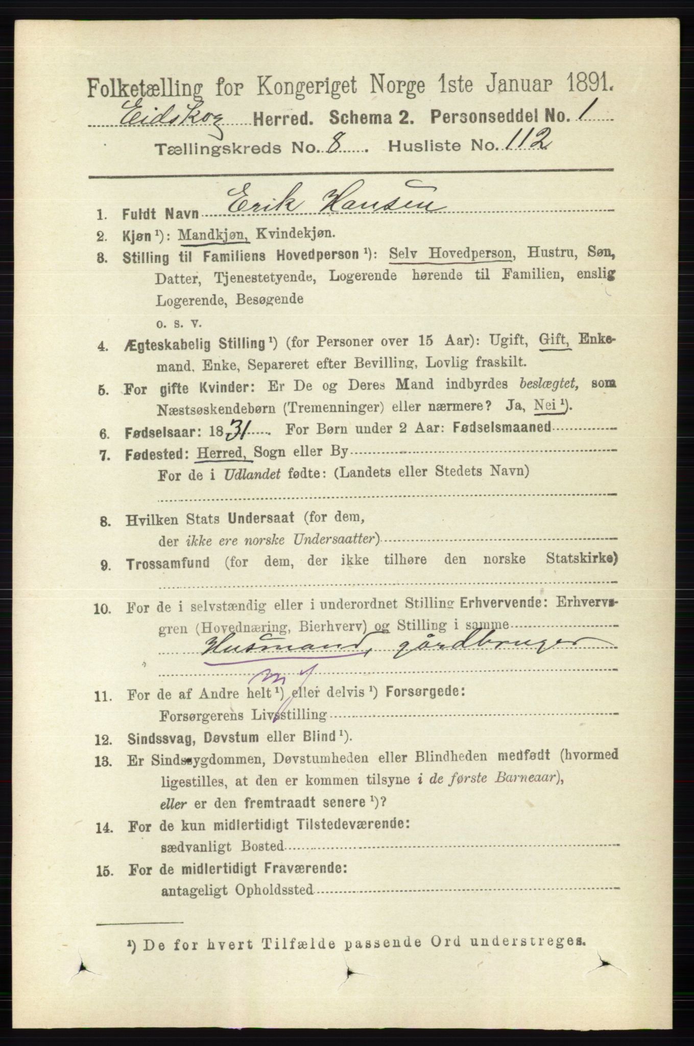 RA, 1891 census for 0420 Eidskog, 1891, p. 5185