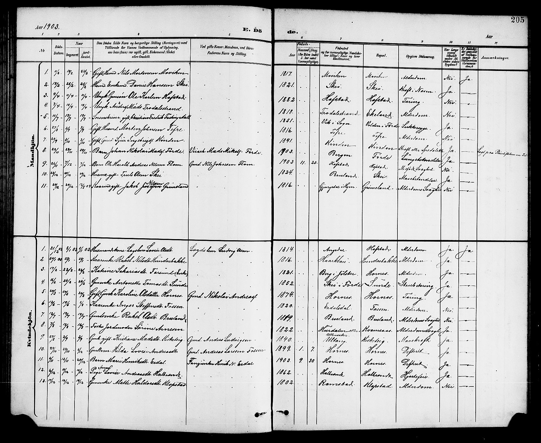 Førde sokneprestembete, AV/SAB-A-79901/H/Hab/Haba/L0003: Parish register (copy) no. A 3, 1899-1924, p. 205