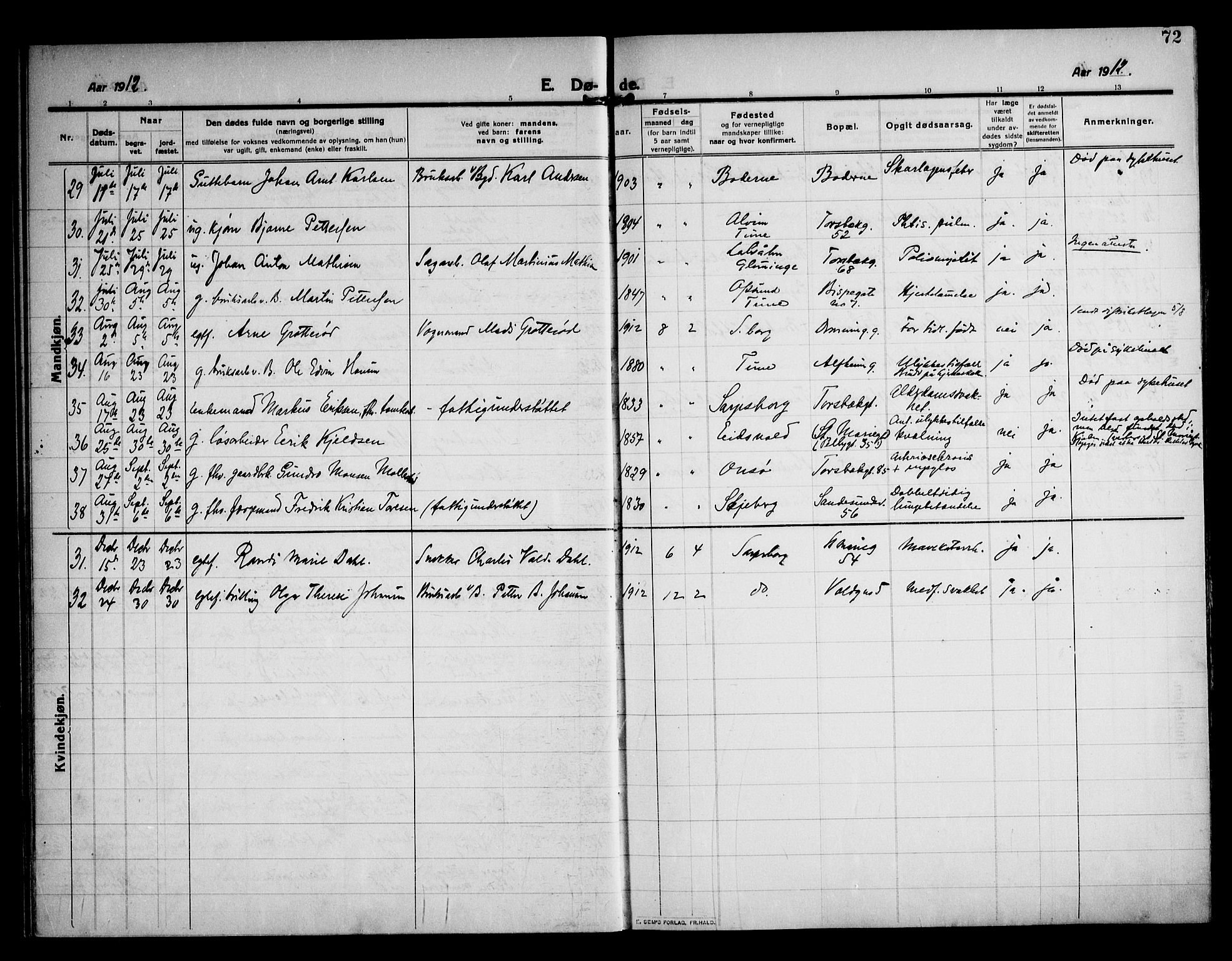 Sarpsborg prestekontor Kirkebøker, AV/SAO-A-2006/F/Fa/L0007: Parish register (official) no. 7, 1910-1918, p. 72