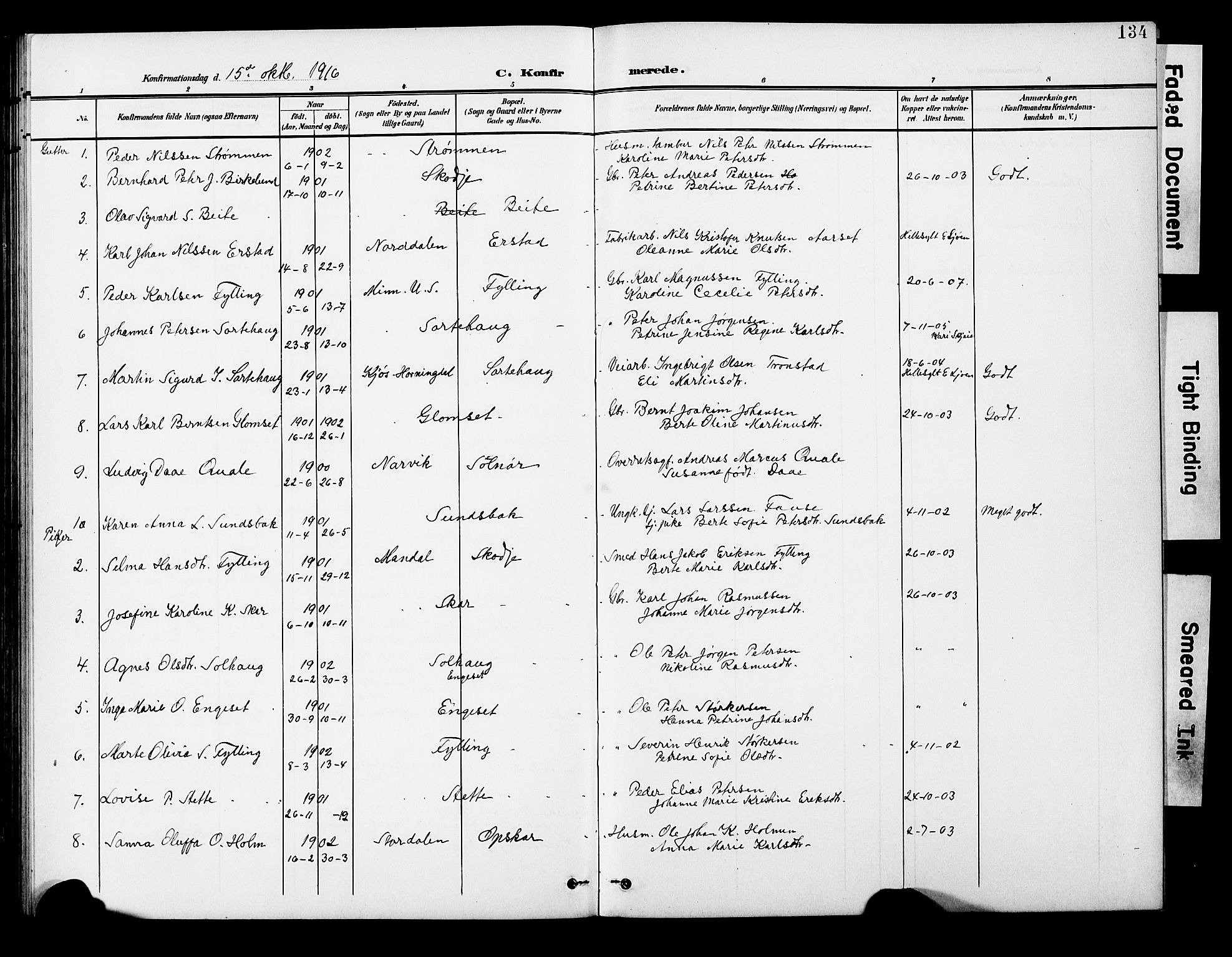 Ministerialprotokoller, klokkerbøker og fødselsregistre - Møre og Romsdal, AV/SAT-A-1454/524/L0366: Parish register (copy) no. 524C07, 1900-1931, p. 134