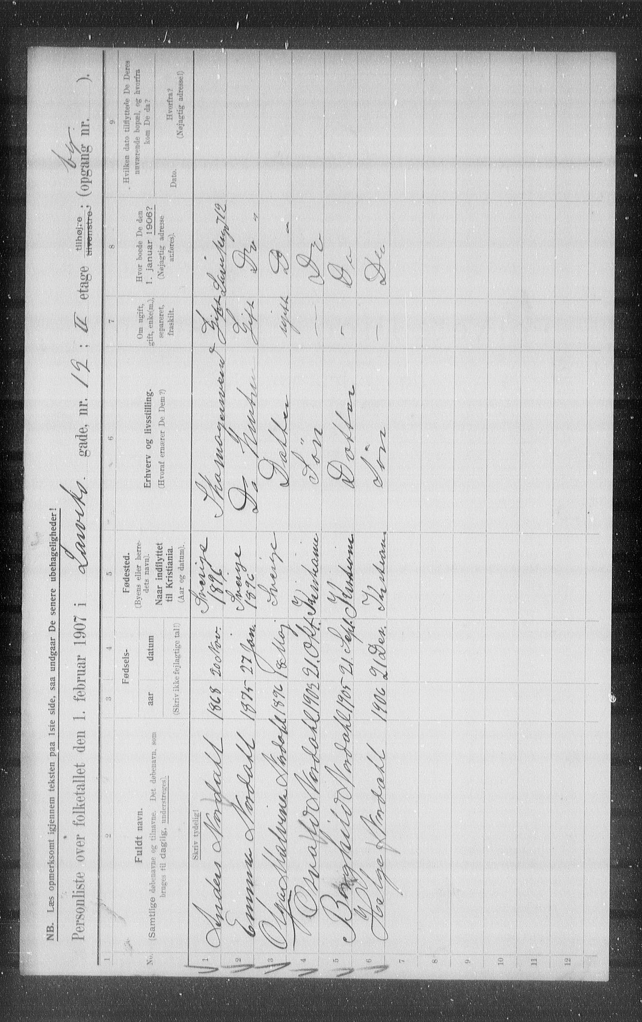 OBA, Municipal Census 1907 for Kristiania, 1907, p. 29206