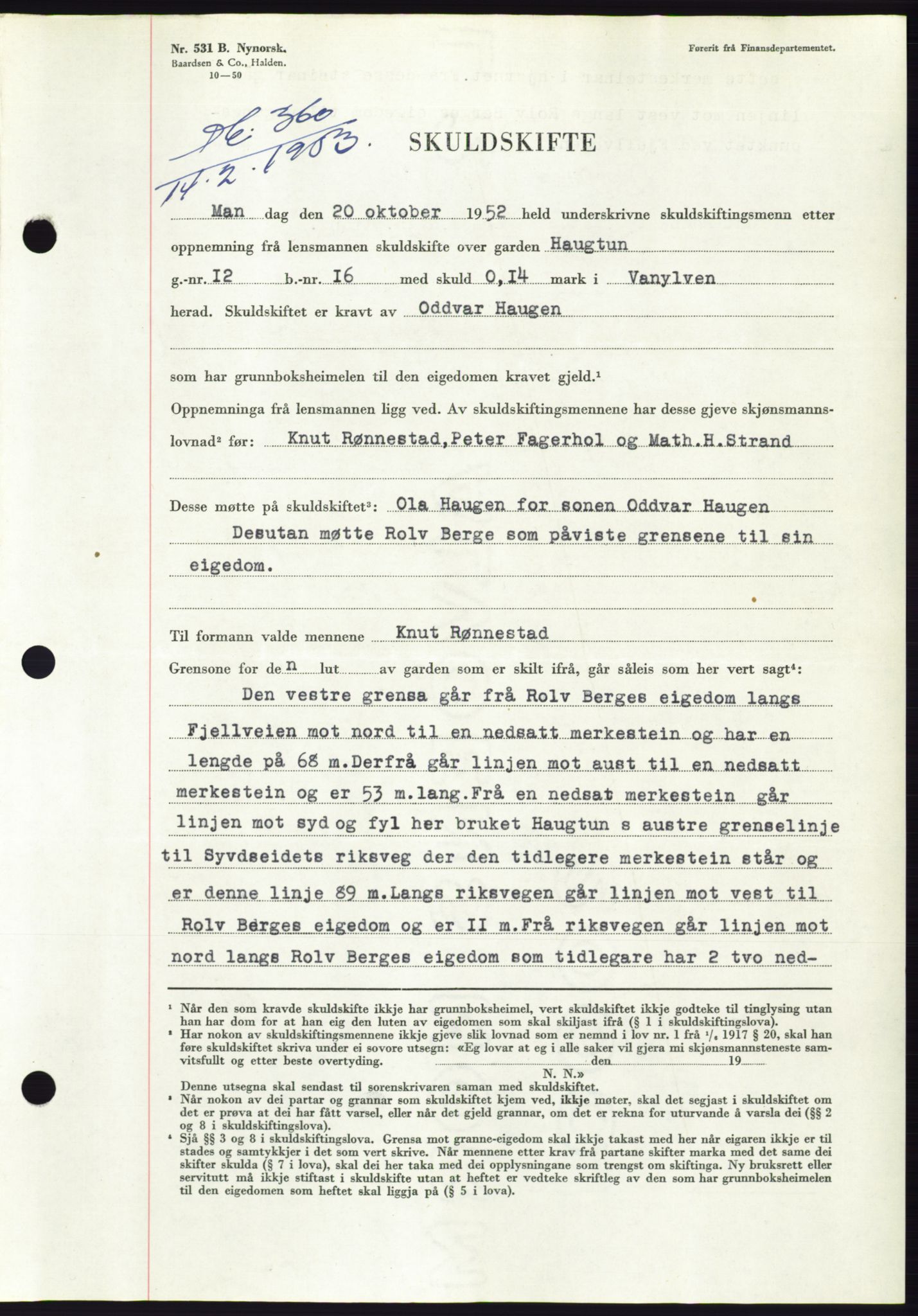 Søre Sunnmøre sorenskriveri, AV/SAT-A-4122/1/2/2C/L0094: Mortgage book no. 20A, 1953-1953, Diary no: : 360/1953