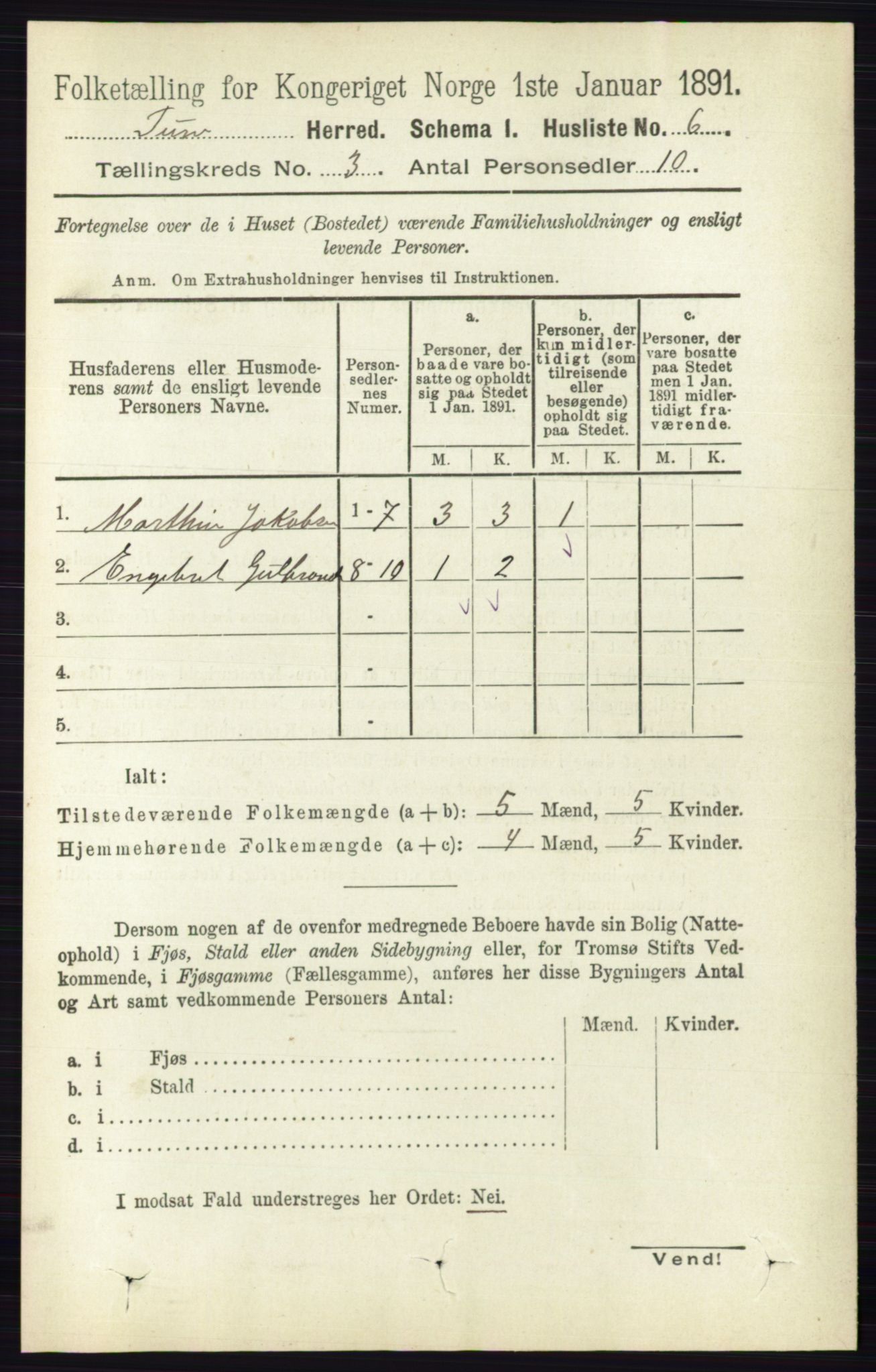 RA, 1891 census for 0130 Tune, 1891, p. 1405