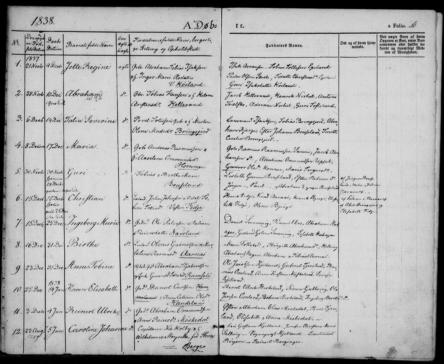 Lyngdal sokneprestkontor, SAK/1111-0029/F/Fa/Fac/L0008: Parish register (official) no. A 8, 1837-1852, p. 4