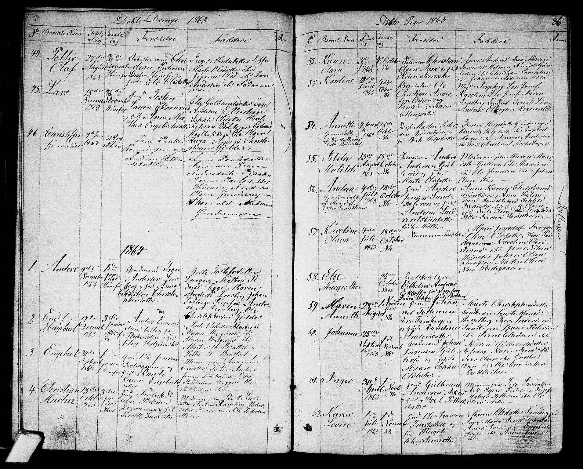 Norderhov kirkebøker, AV/SAKO-A-237/G/Ga/L0006: Parish register (copy) no. I 6, 1849-1876, p. 86