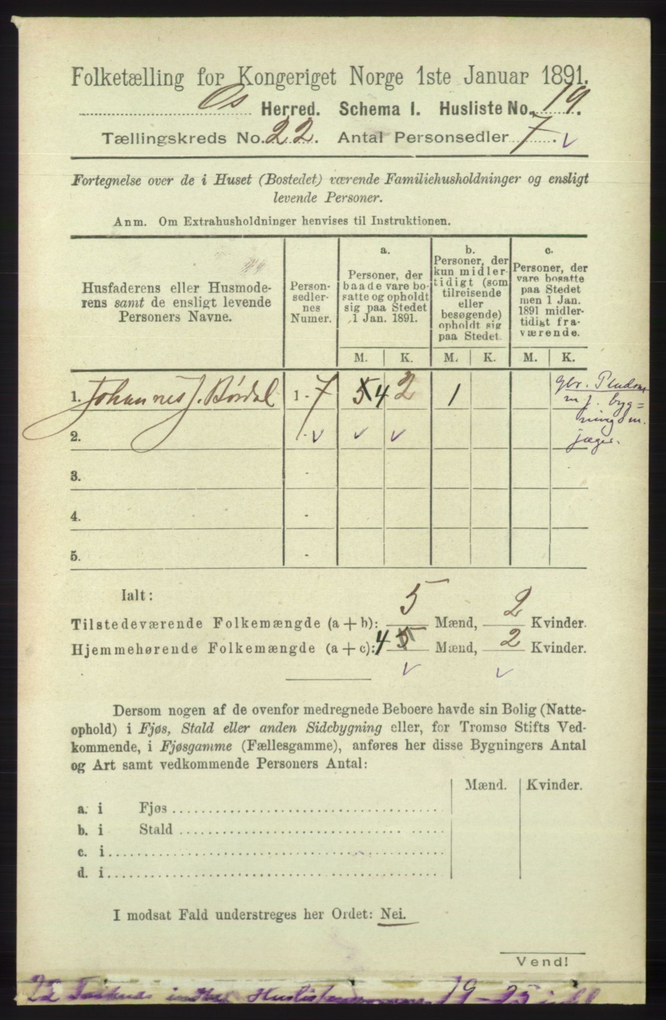 RA, 1891 census for 1243 Os, 1891, p. 4990