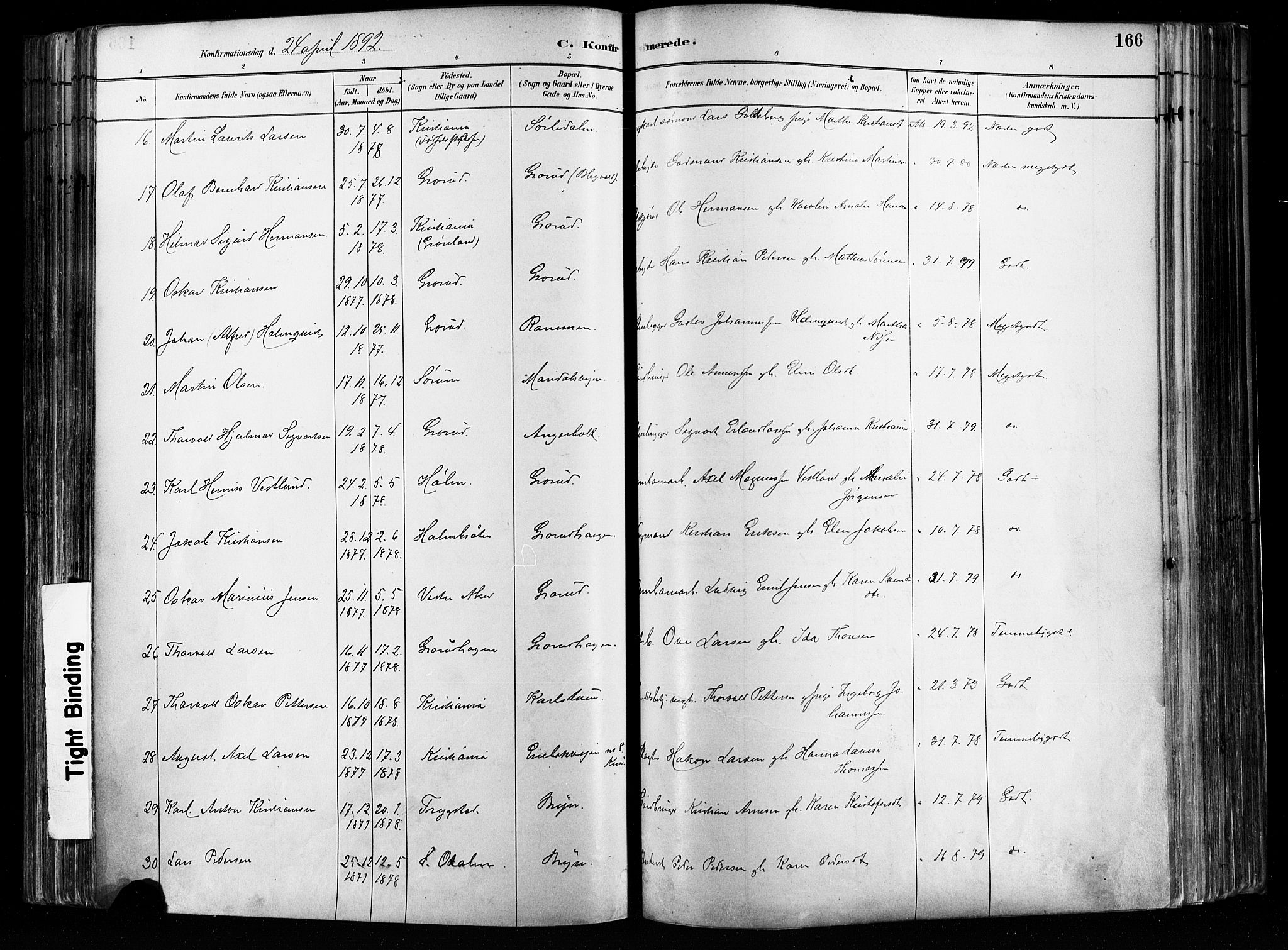Østre Aker prestekontor Kirkebøker, SAO/A-10840/F/Fa/L0008: Parish register (official) no. I 8, 1883-1894, p. 166