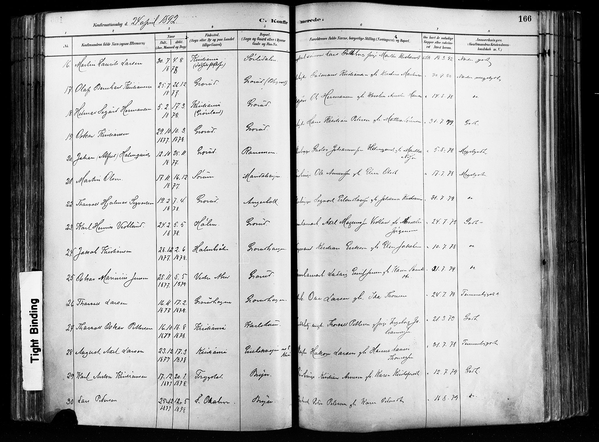 Østre Aker prestekontor Kirkebøker, AV/SAO-A-10840/F/Fa/L0008: Parish register (official) no. I 8, 1883-1894, p. 166