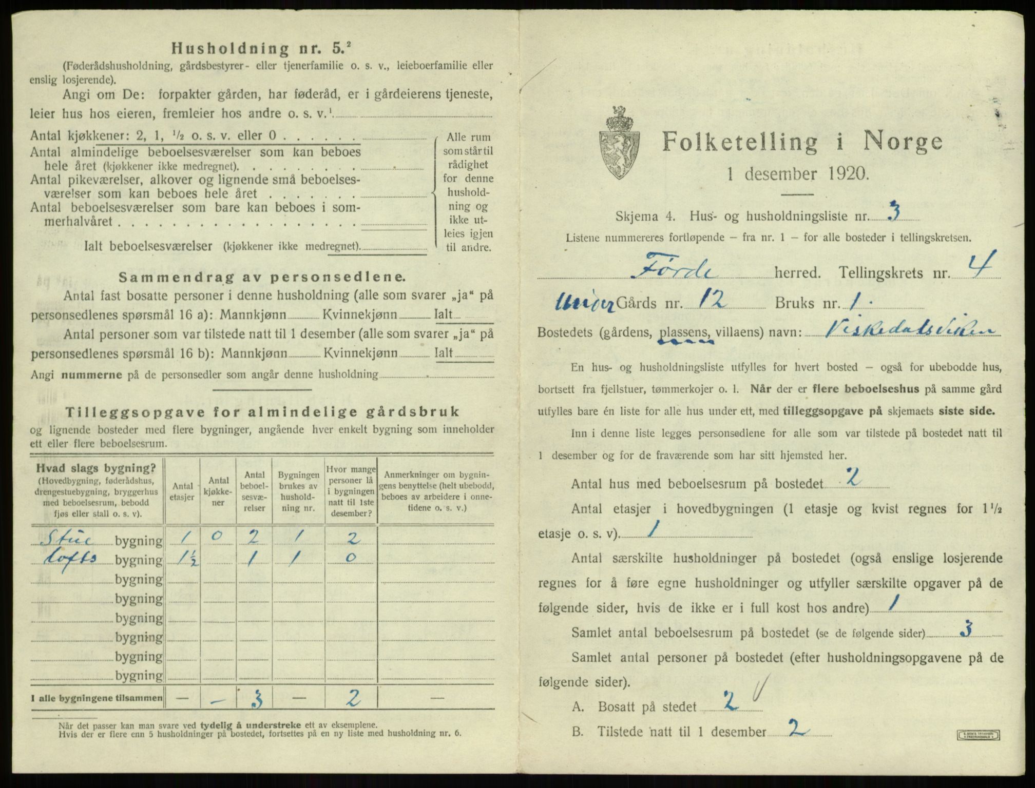 SAB, 1920 census for Førde, 1920, p. 219