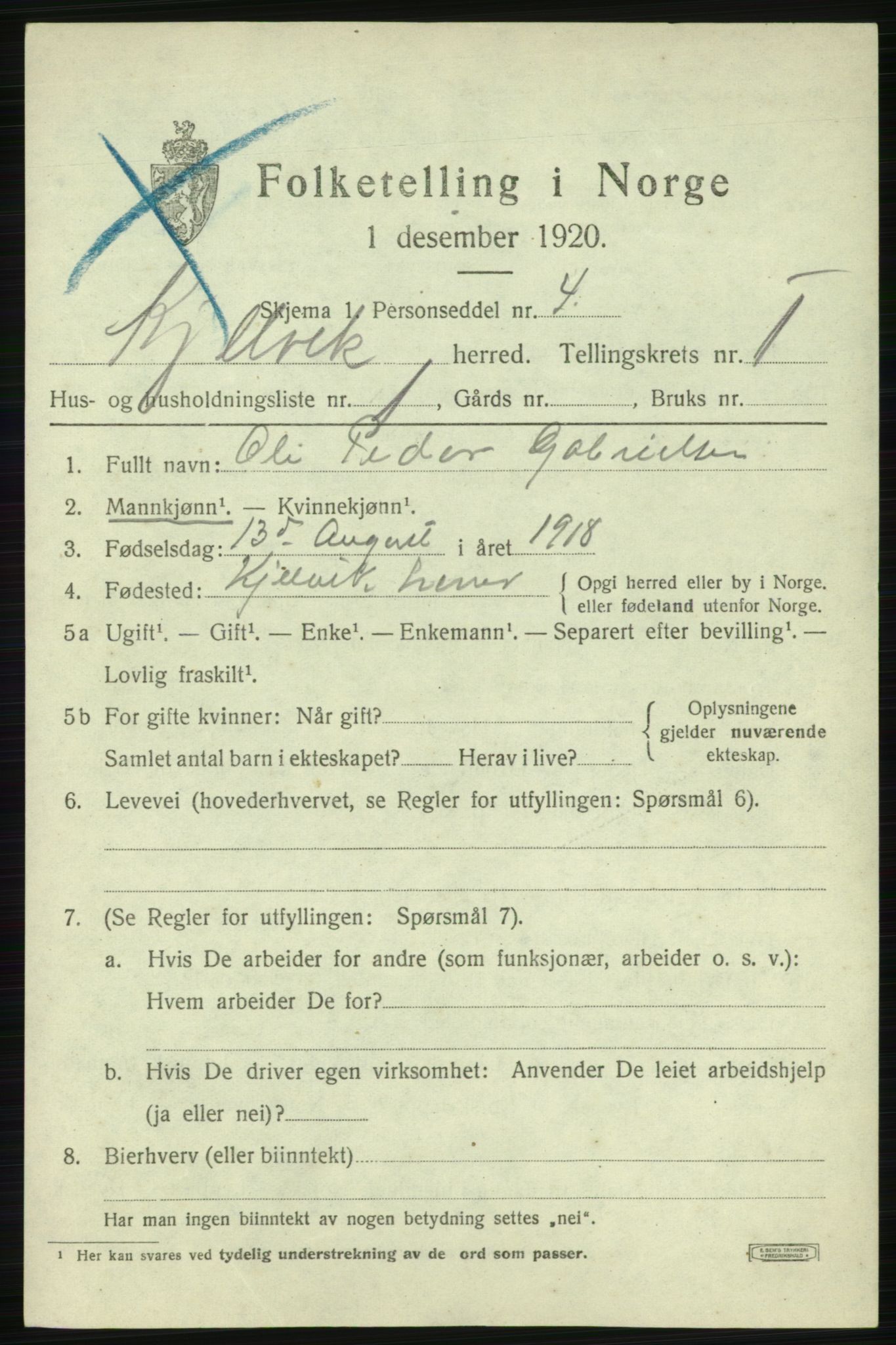 SATØ, 1920 census for Kjelvik, 1920, p. 1151