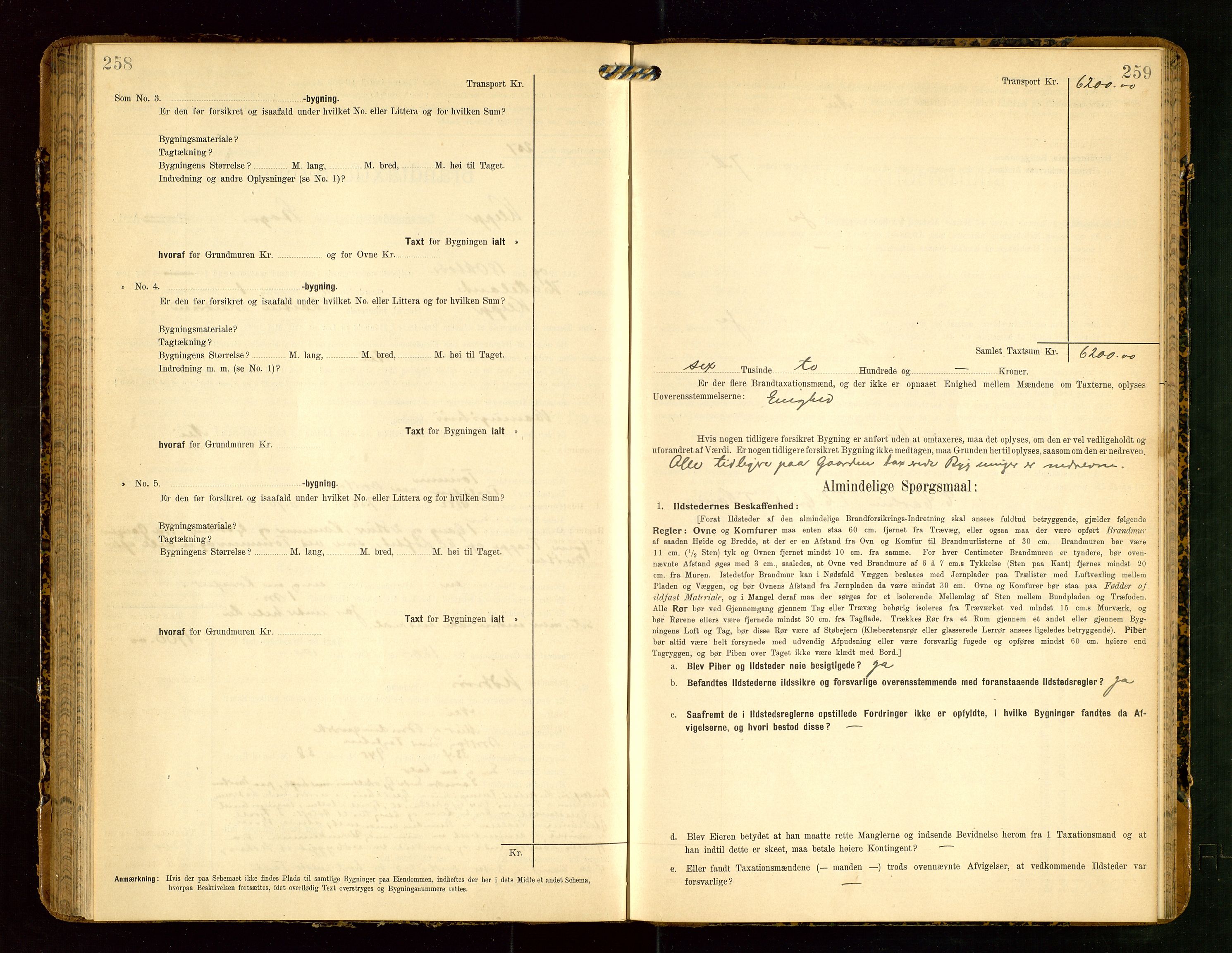 Klepp lensmannskontor, AV/SAST-A-100163/Goc/L0004: "Brandtaxationsprotokol" m/register, 1906-1908, p. 258-259