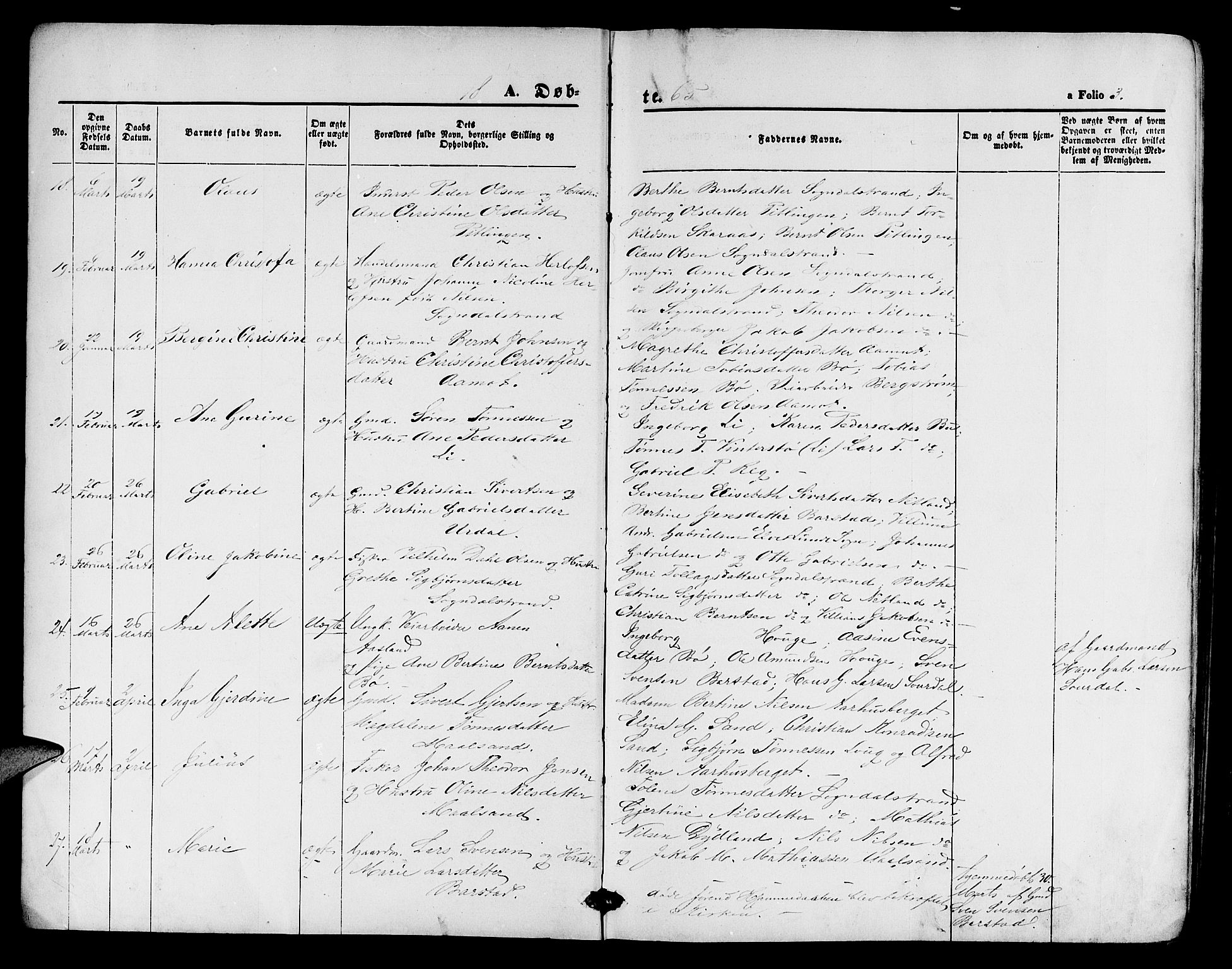 Sokndal sokneprestkontor, AV/SAST-A-101808: Parish register (copy) no. B 3, 1865-1879, p. 3