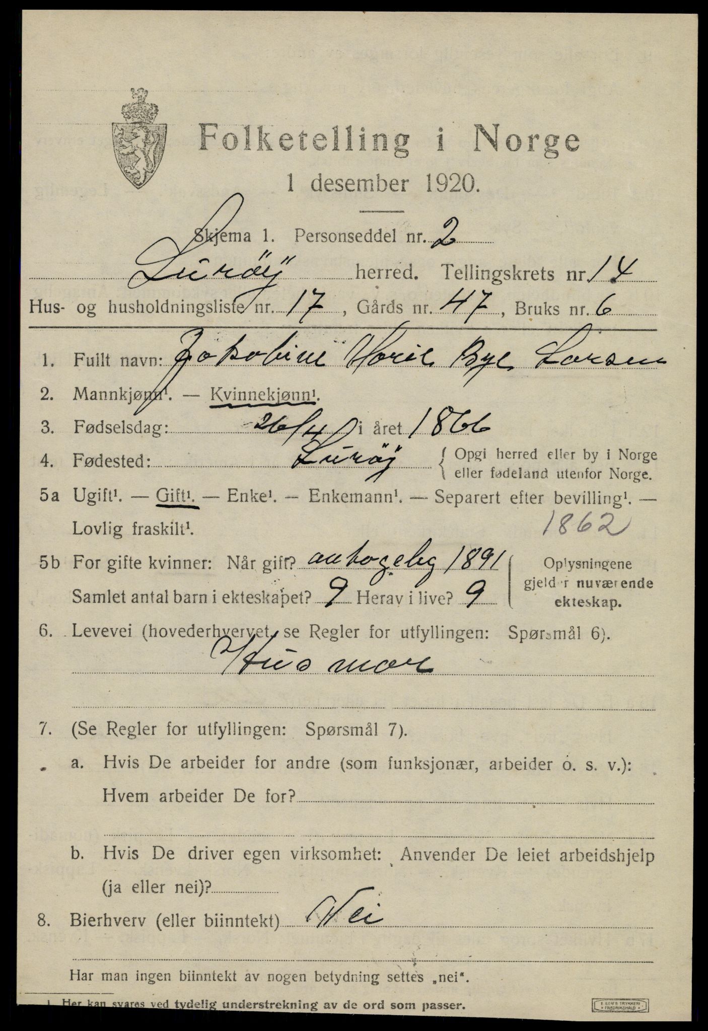 SAT, 1920 census for Lurøy, 1920, p. 5633