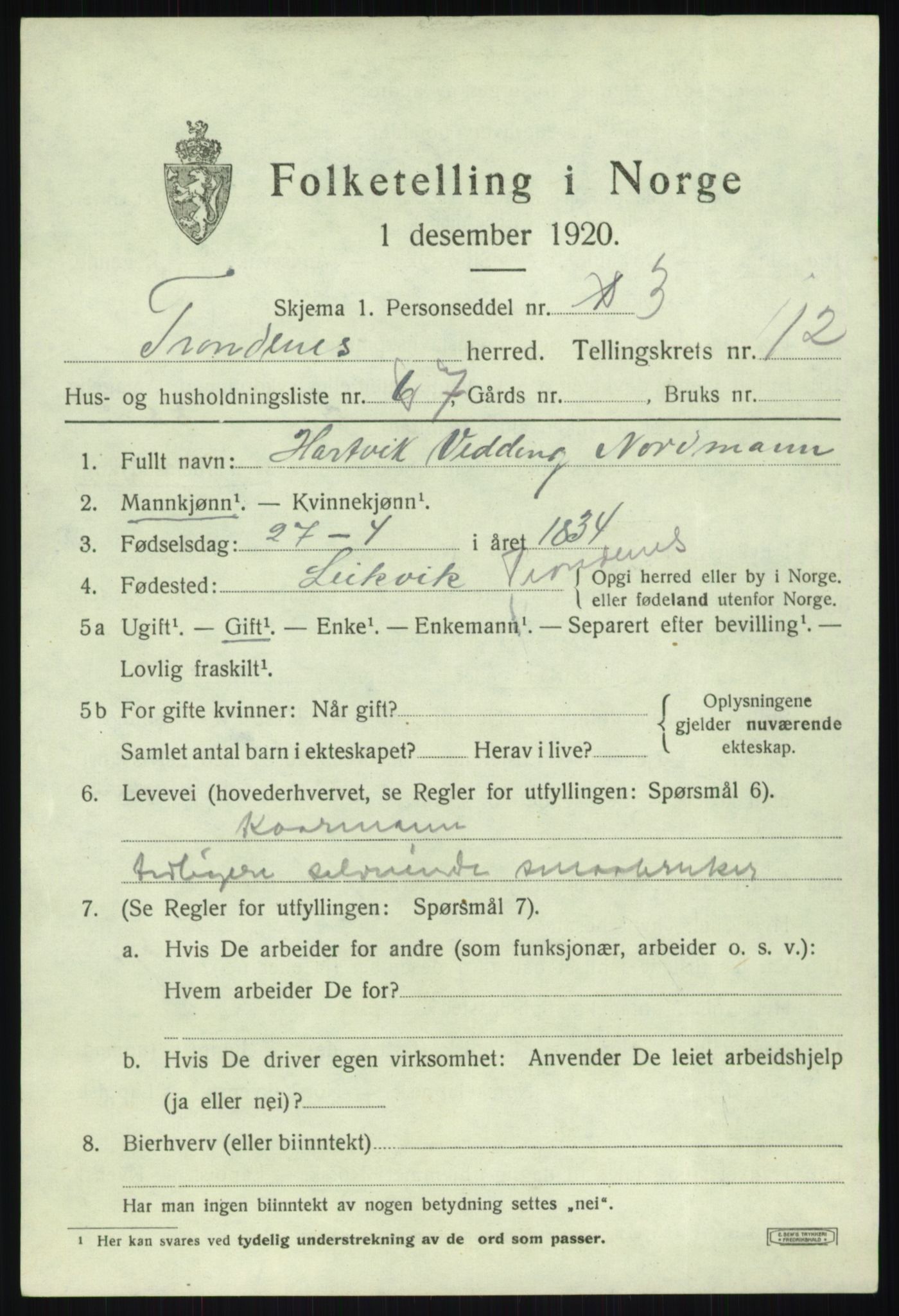 SATØ, 1920 census for Trondenes, 1920, p. 9341