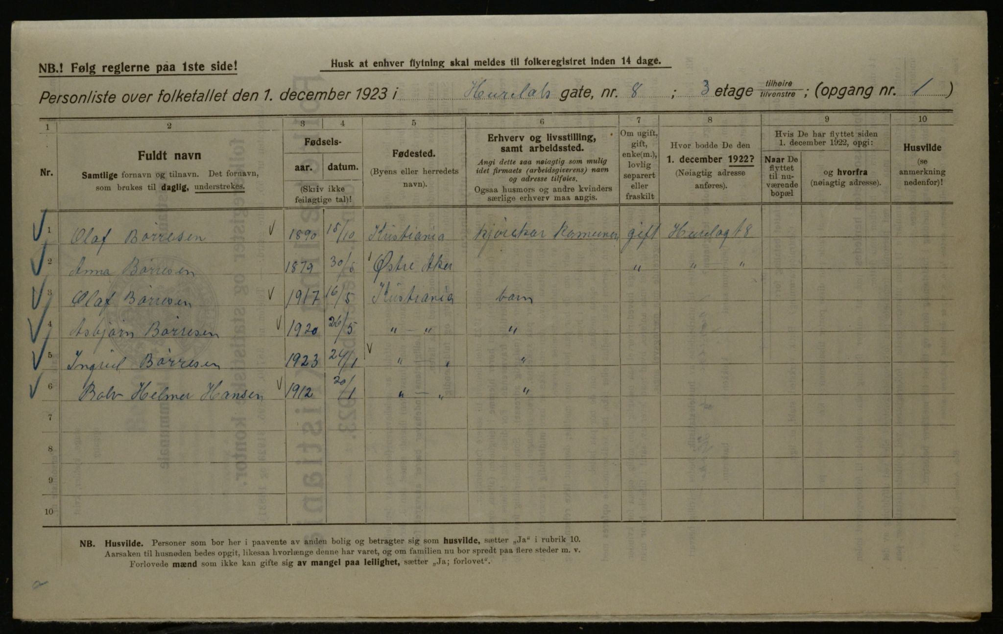 OBA, Municipal Census 1923 for Kristiania, 1923, p. 47142