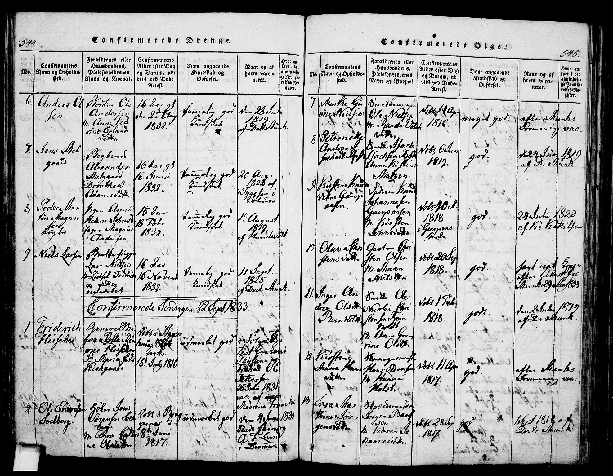 Skien kirkebøker, AV/SAKO-A-302/G/Ga/L0002: Parish register (copy) no. 2, 1814-1842, p. 544-545