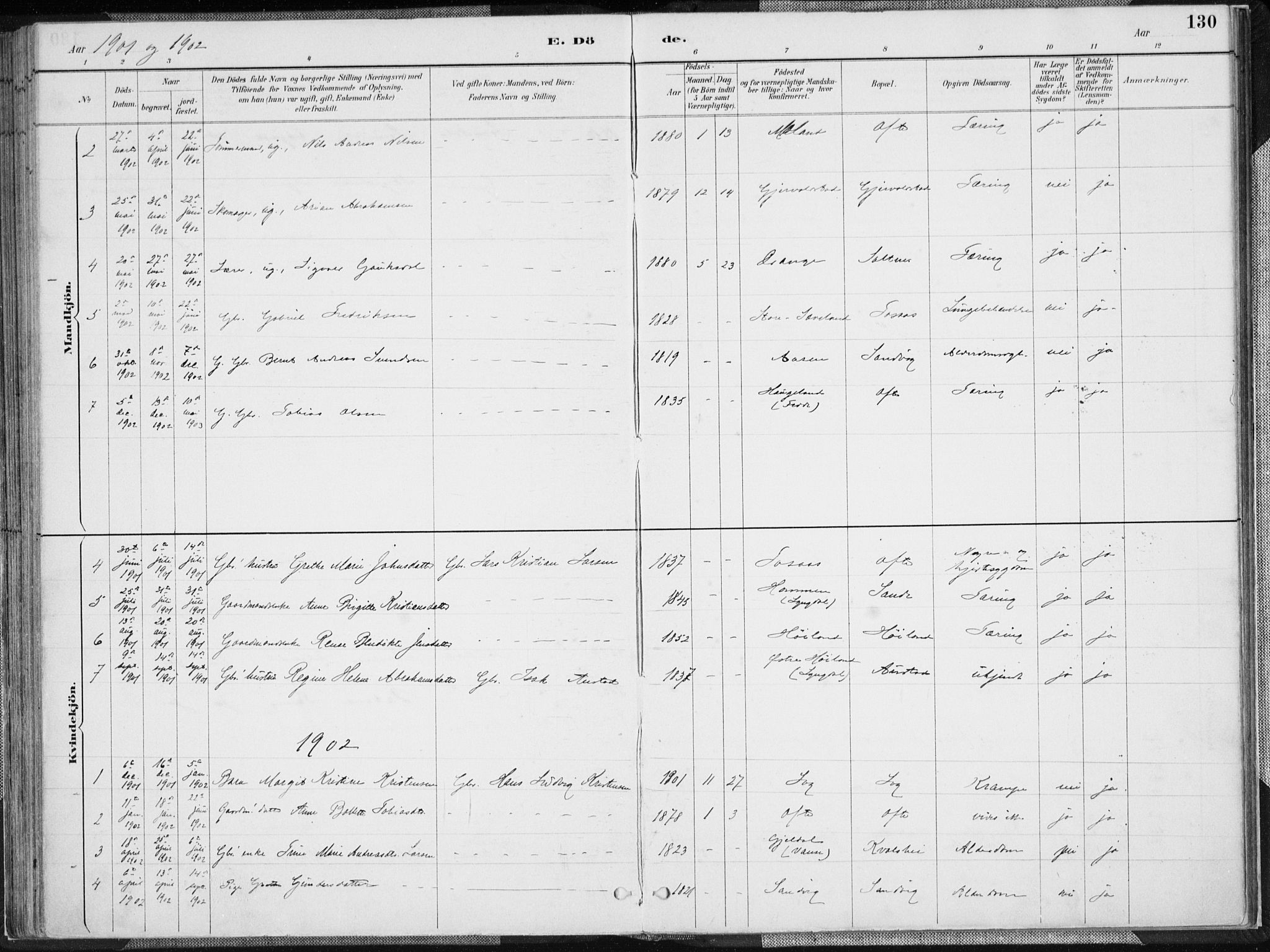Herad sokneprestkontor, SAK/1111-0018/F/Fa/Faa/L0006: Parish register (official) no. A 6, 1887-1907, p. 130