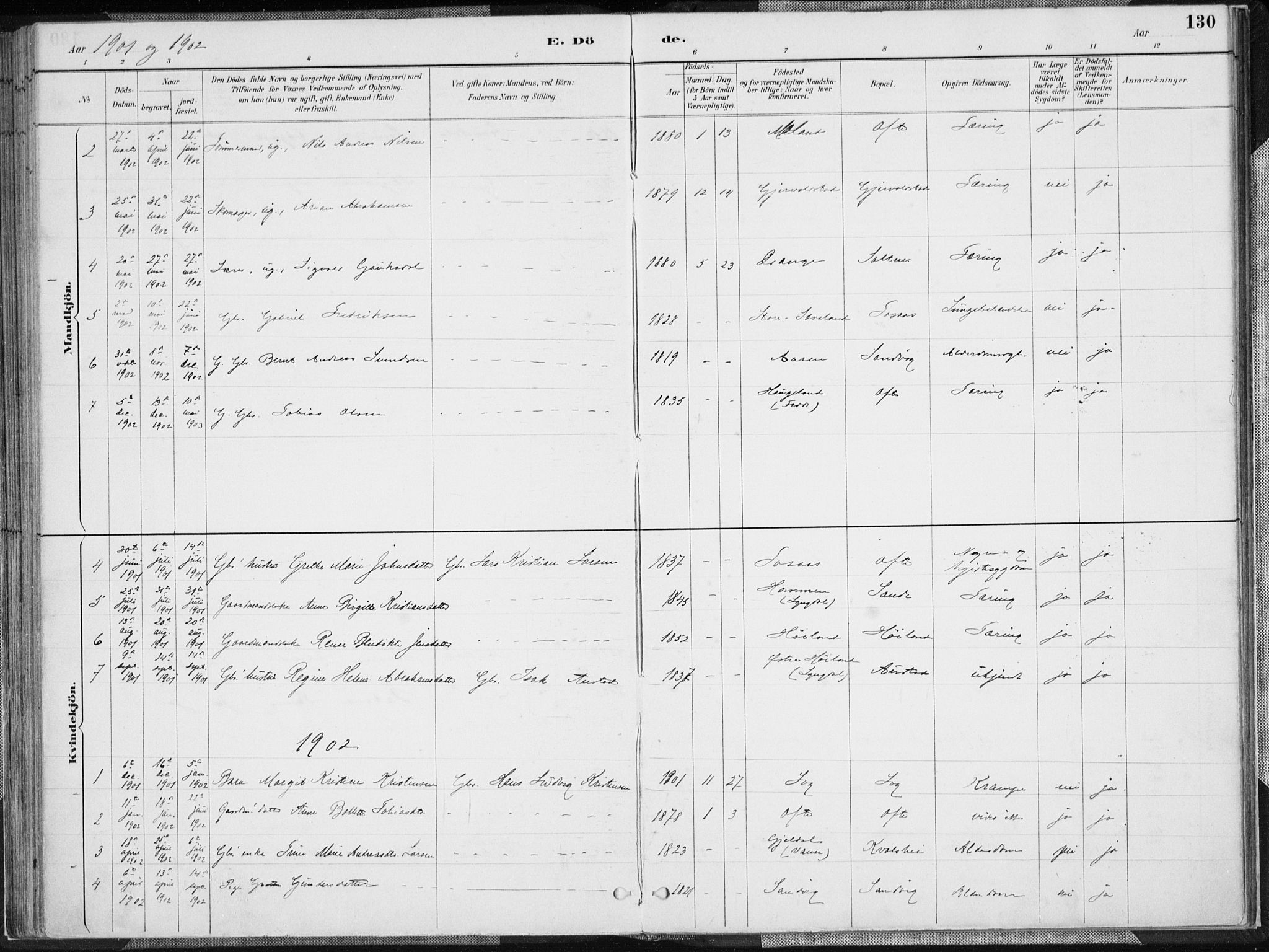 Herad sokneprestkontor, AV/SAK-1111-0018/F/Fa/Faa/L0006: Parish register (official) no. A 6, 1887-1907, p. 130