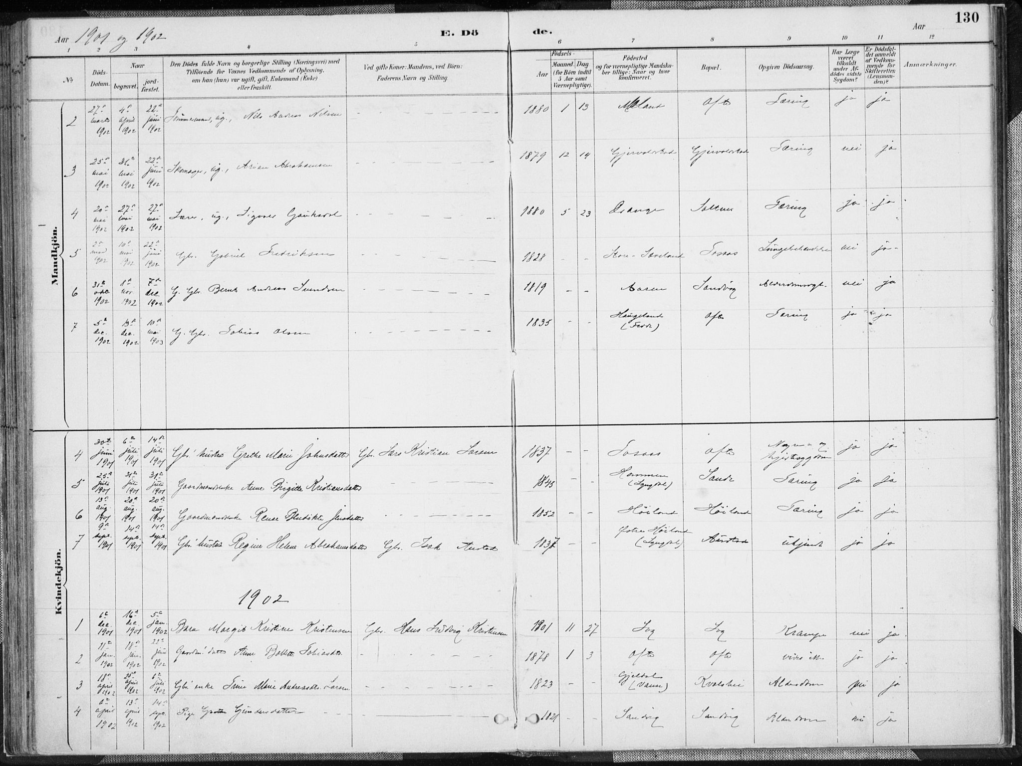 Herad sokneprestkontor, AV/SAK-1111-0018/F/Fa/Faa/L0006: Parish register (official) no. A 6, 1887-1907, p. 130