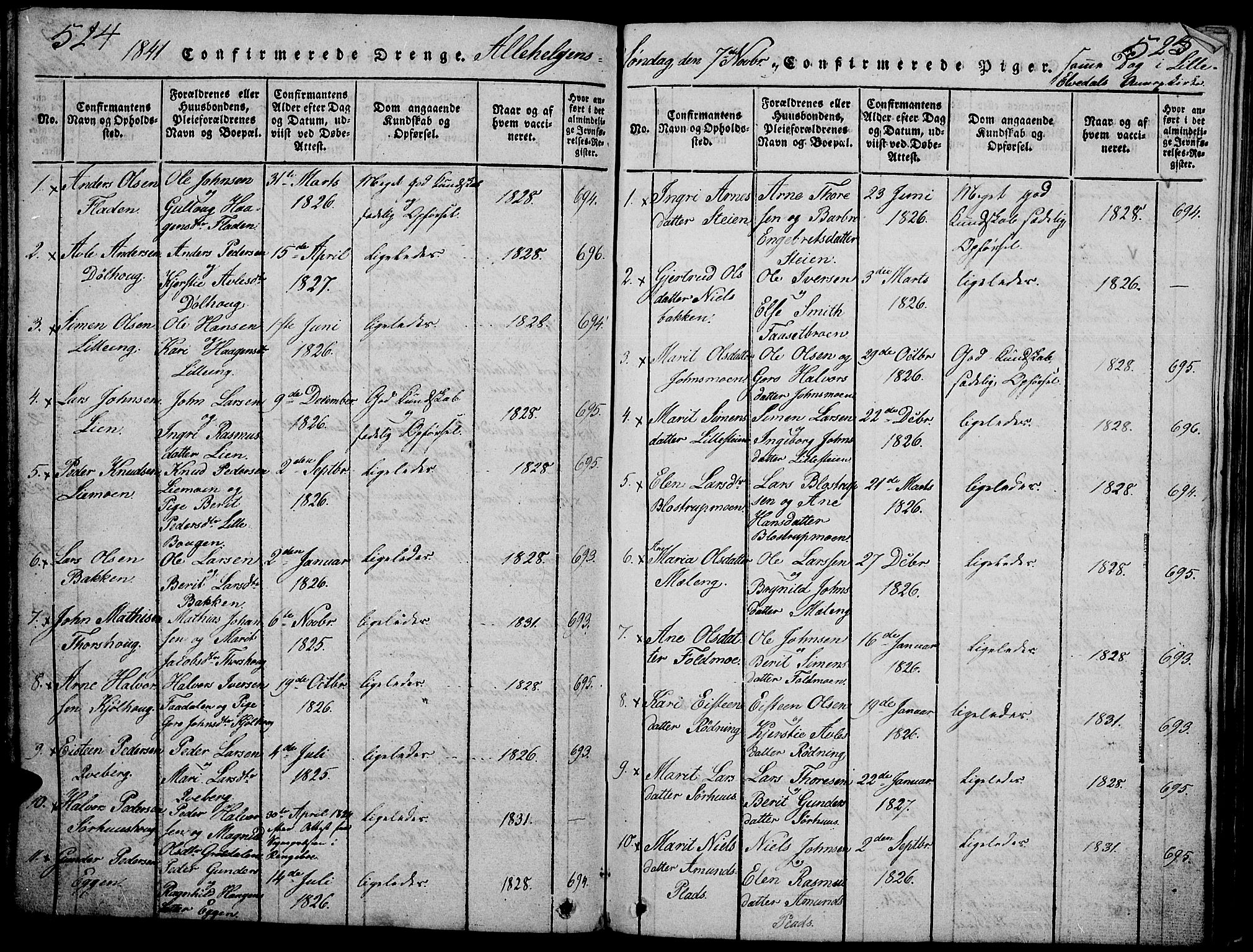 Tynset prestekontor, SAH/PREST-058/H/Ha/Hab/L0002: Parish register (copy) no. 2, 1814-1862, p. 524-525