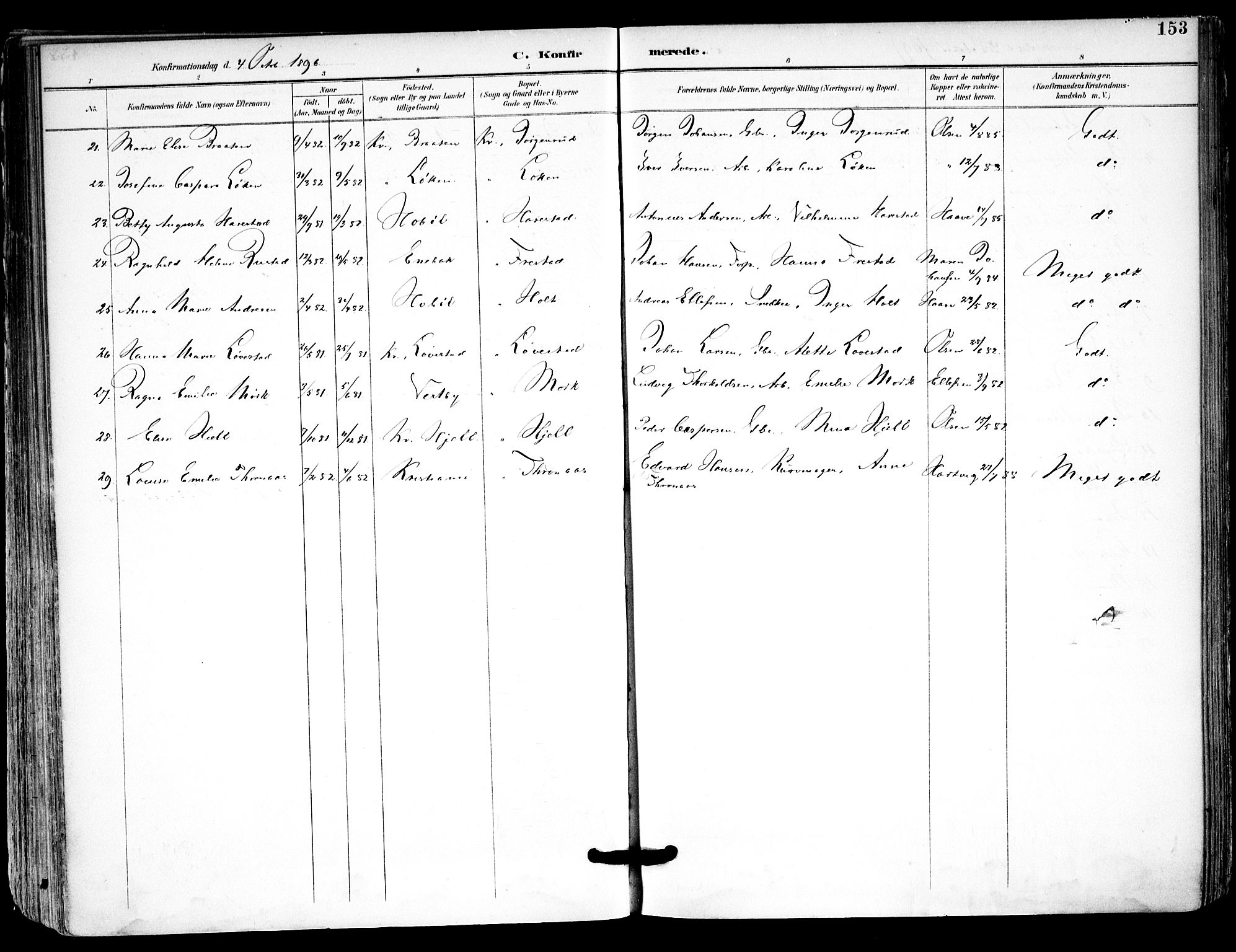 Kråkstad prestekontor Kirkebøker, SAO/A-10125a/F/Fa/L0010: Parish register (official) no. I 10, 1893-1931, p. 153