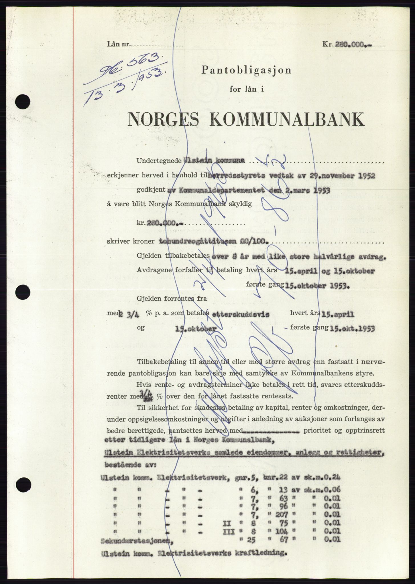 Søre Sunnmøre sorenskriveri, AV/SAT-A-4122/1/2/2C/L0123: Mortgage book no. 11B, 1953-1953, Diary no: : 563/1953