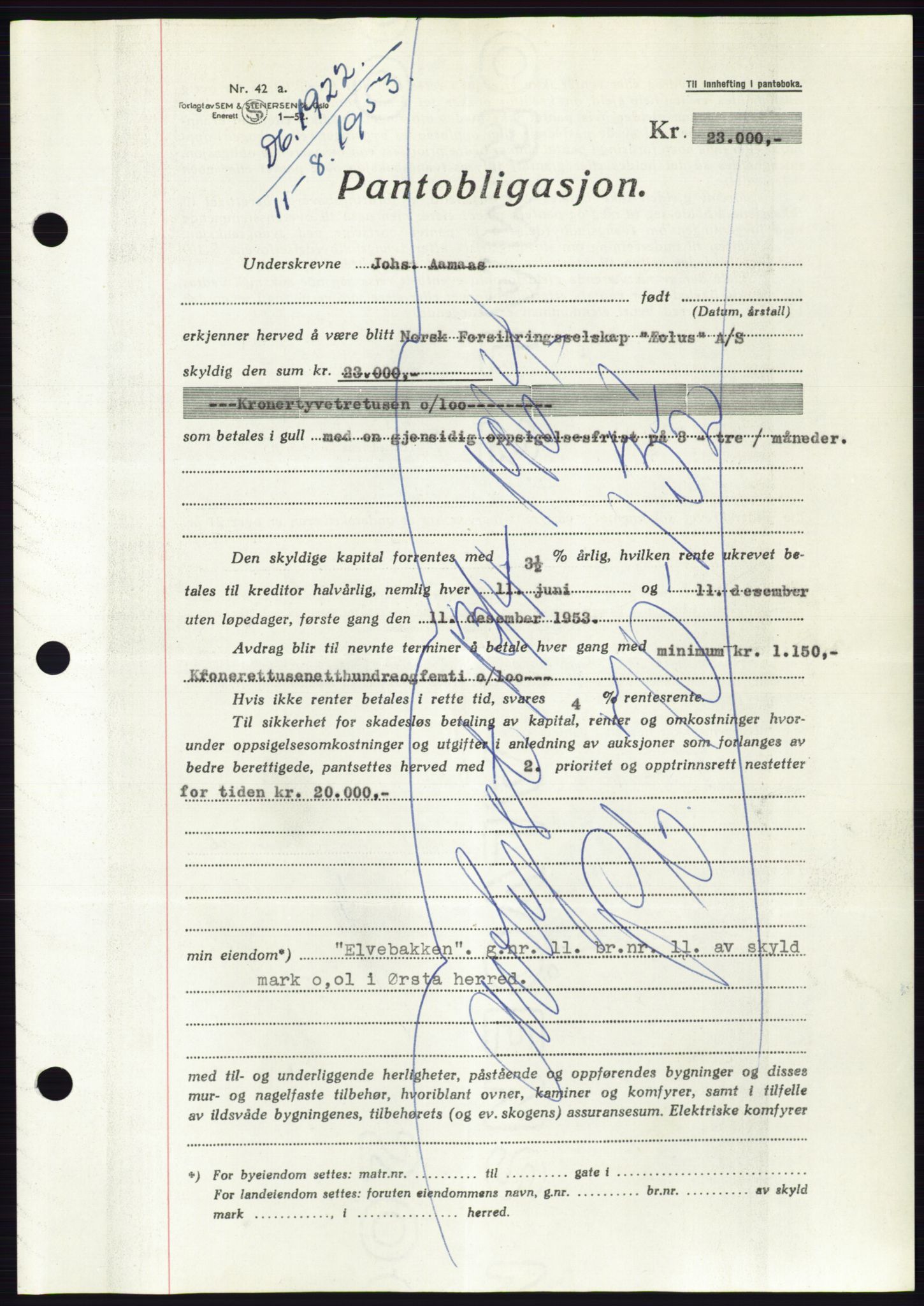 Søre Sunnmøre sorenskriveri, AV/SAT-A-4122/1/2/2C/L0123: Mortgage book no. 11B, 1953-1953, Diary no: : 1922/1953