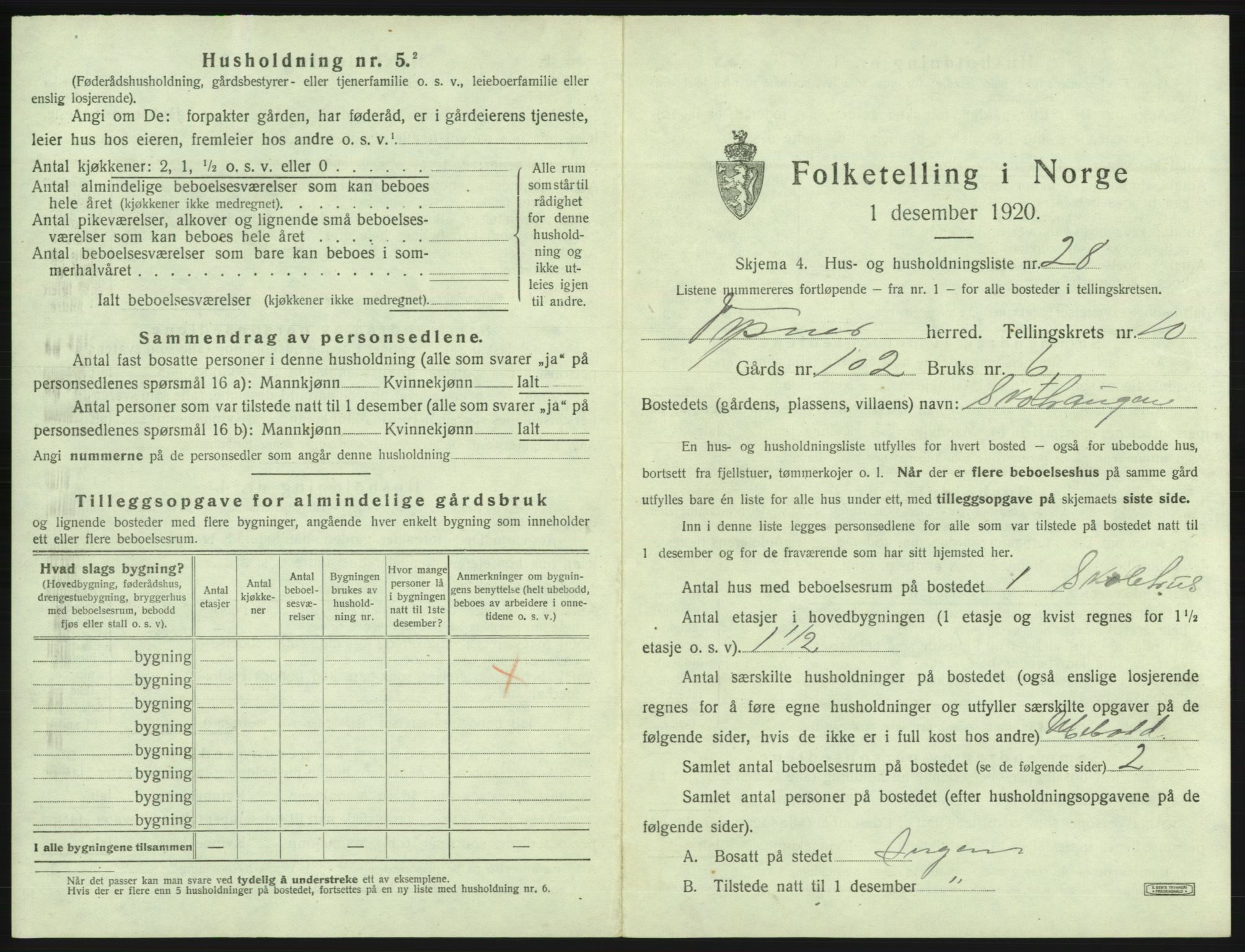 SAB, 1920 census for Tysnes, 1920, p. 1041