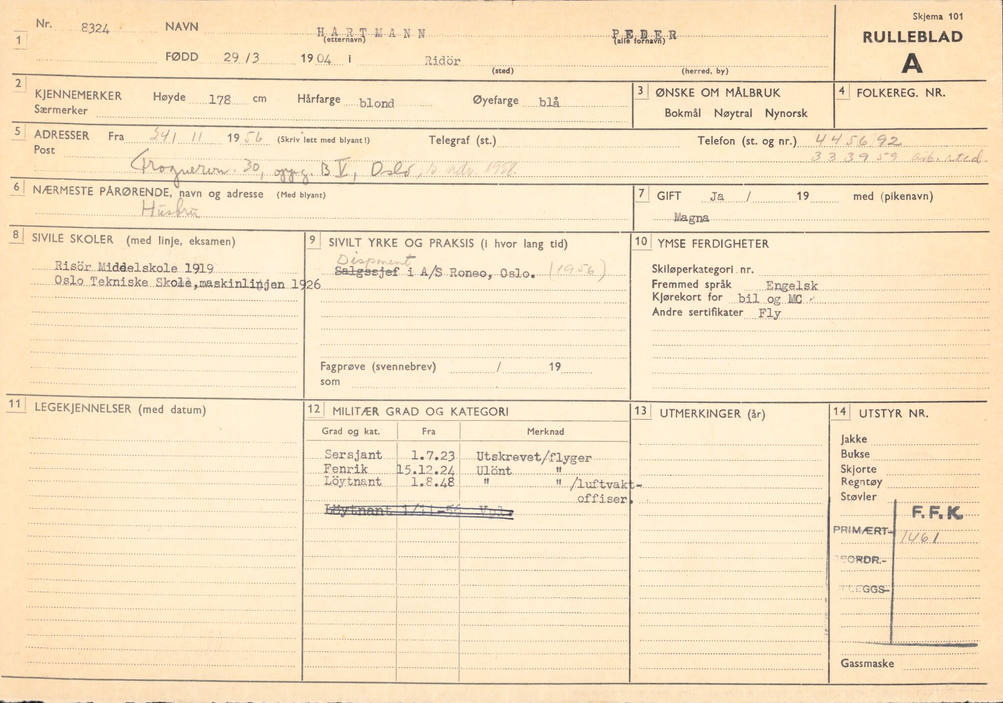 Forsvaret, Forsvarets overkommando/Luftforsvarsstaben, AV/RA-RAFA-4079/P/Pa/L0011: Personellpapirer, 1904, p. 266