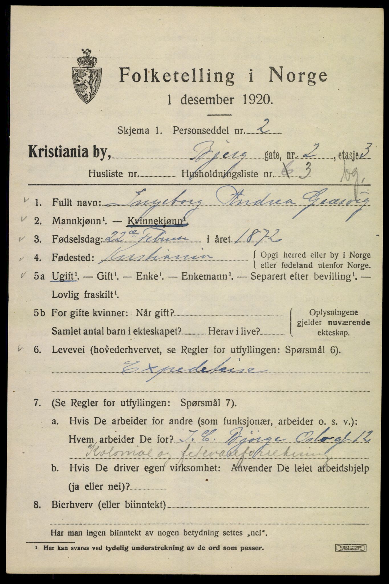 SAO, 1920 census for Kristiania, 1920, p. 157495