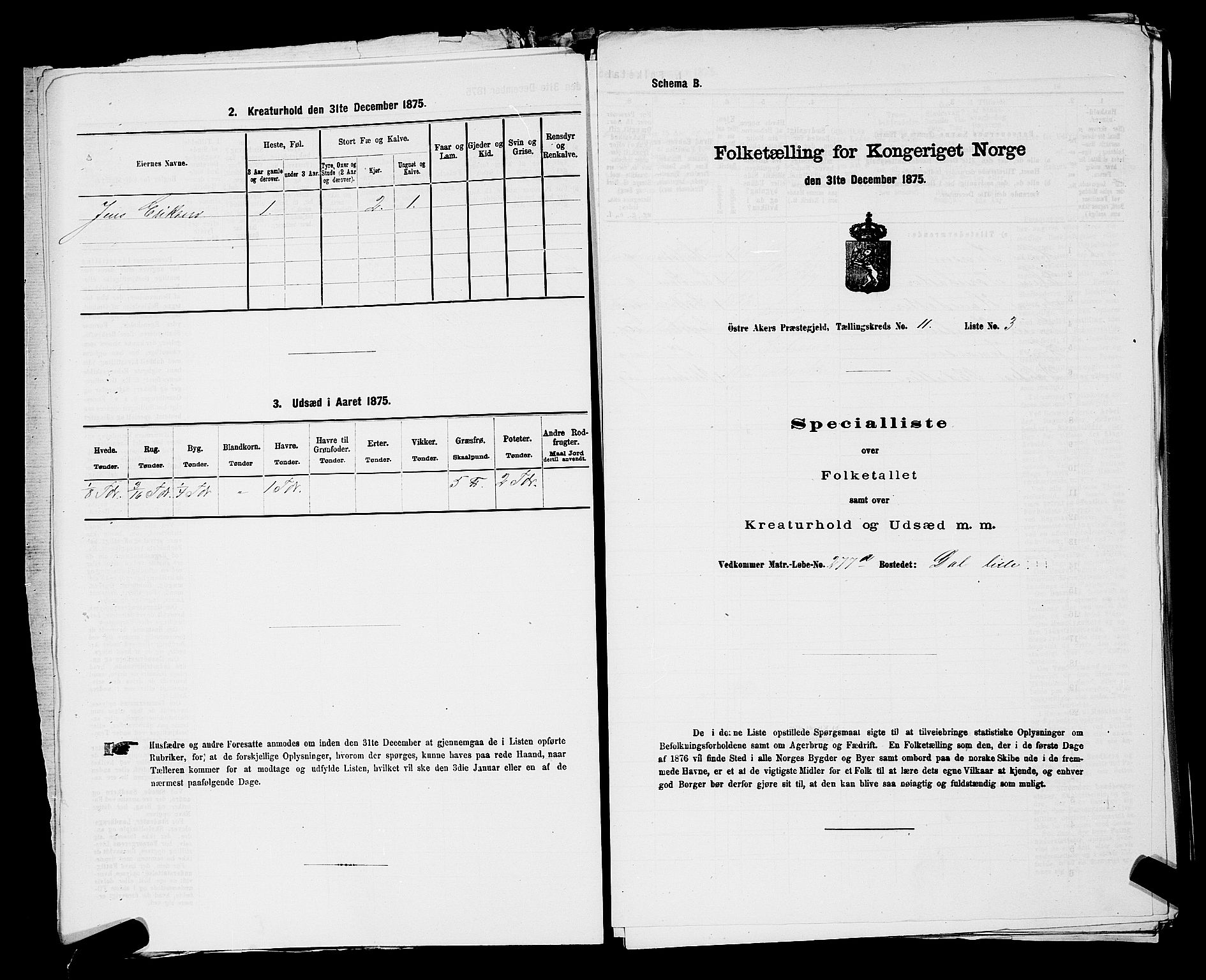 RA, 1875 census for 0218bP Østre Aker, 1875, p. 3564