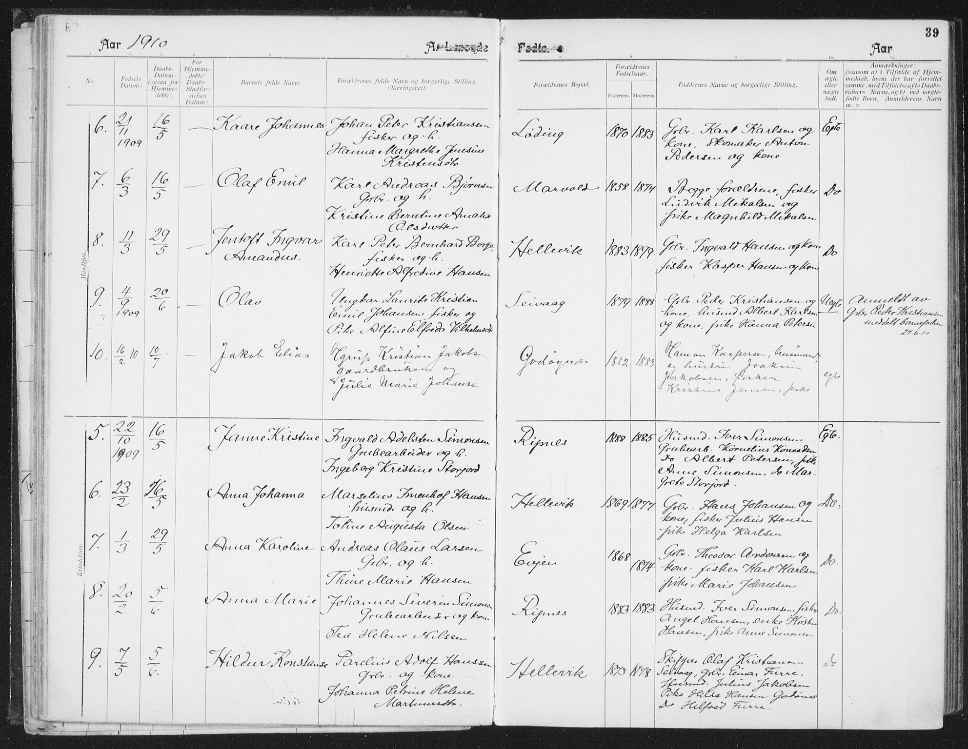 Ministerialprotokoller, klokkerbøker og fødselsregistre - Nordland, SAT/A-1459/804/L0081: Parish register (official) no. 804A02, 1901-1915, p. 39
