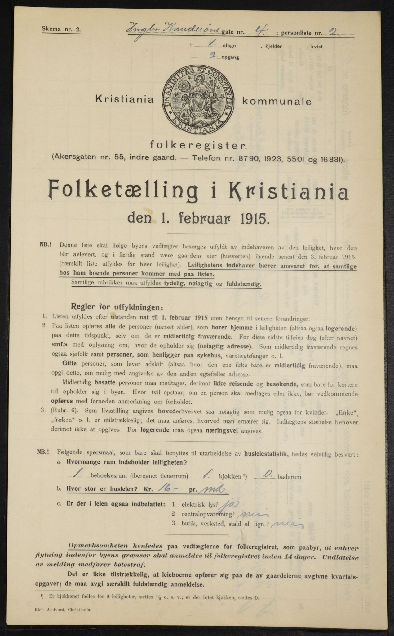 OBA, Municipal Census 1915 for Kristiania, 1915, p. 43315