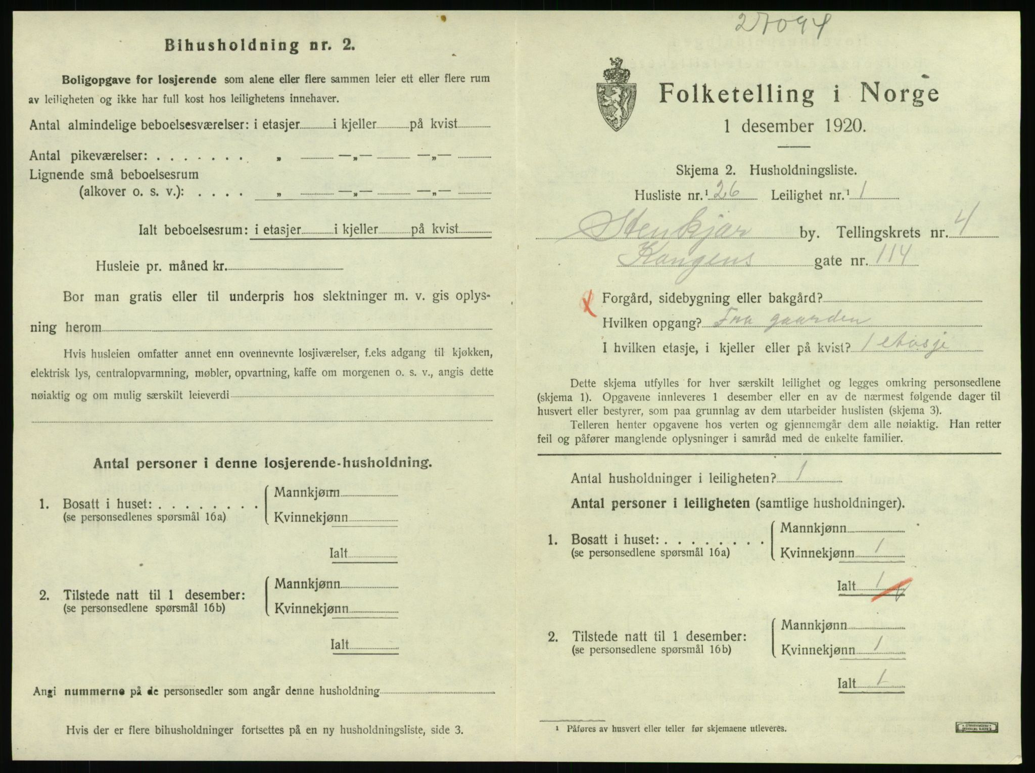 SAT, 1920 census for Steinkjer, 1920, p. 2220