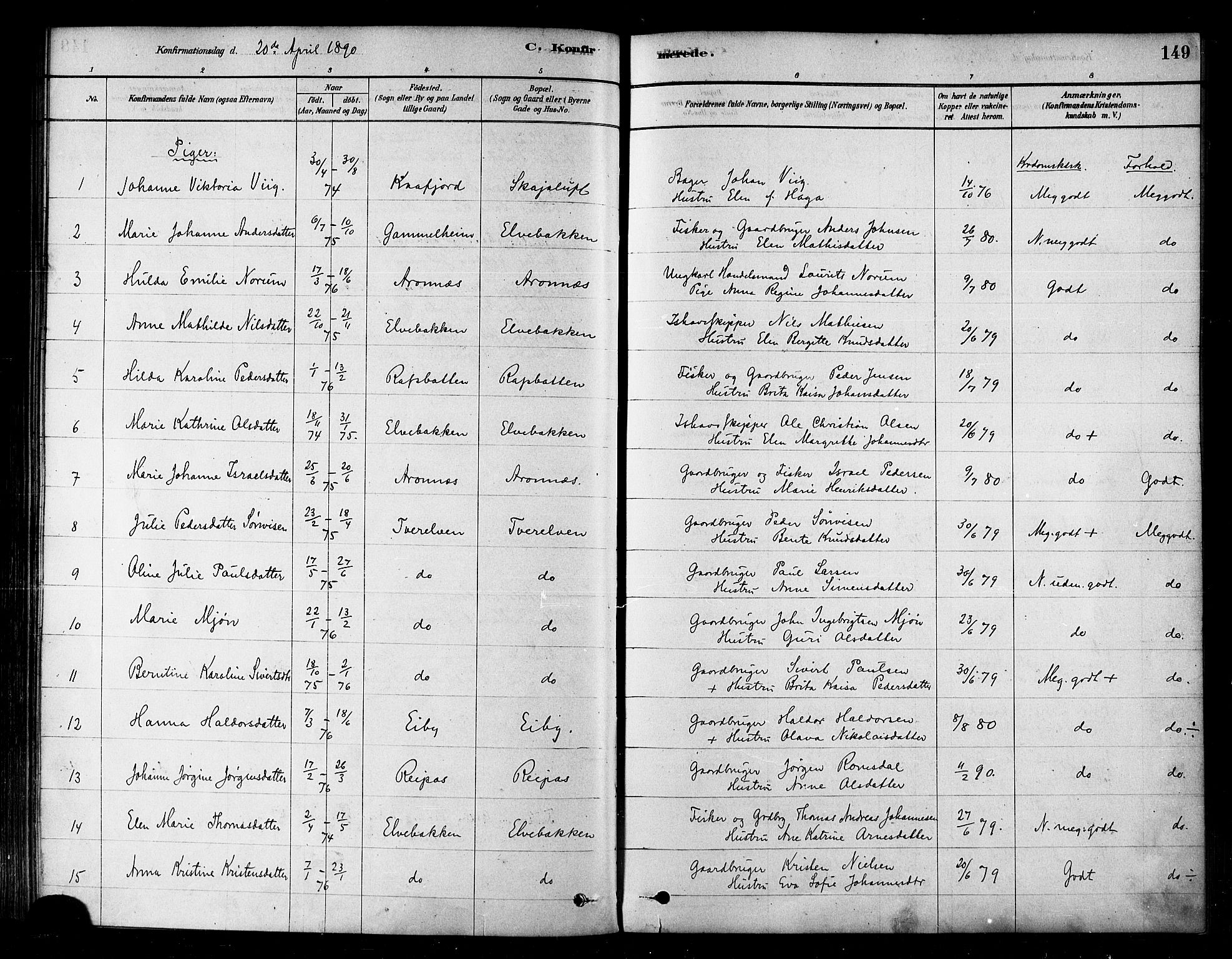 Alta sokneprestkontor, SATØ/S-1338/H/Ha/L0002.kirke: Parish register (official) no. 2, 1879-1892, p. 149