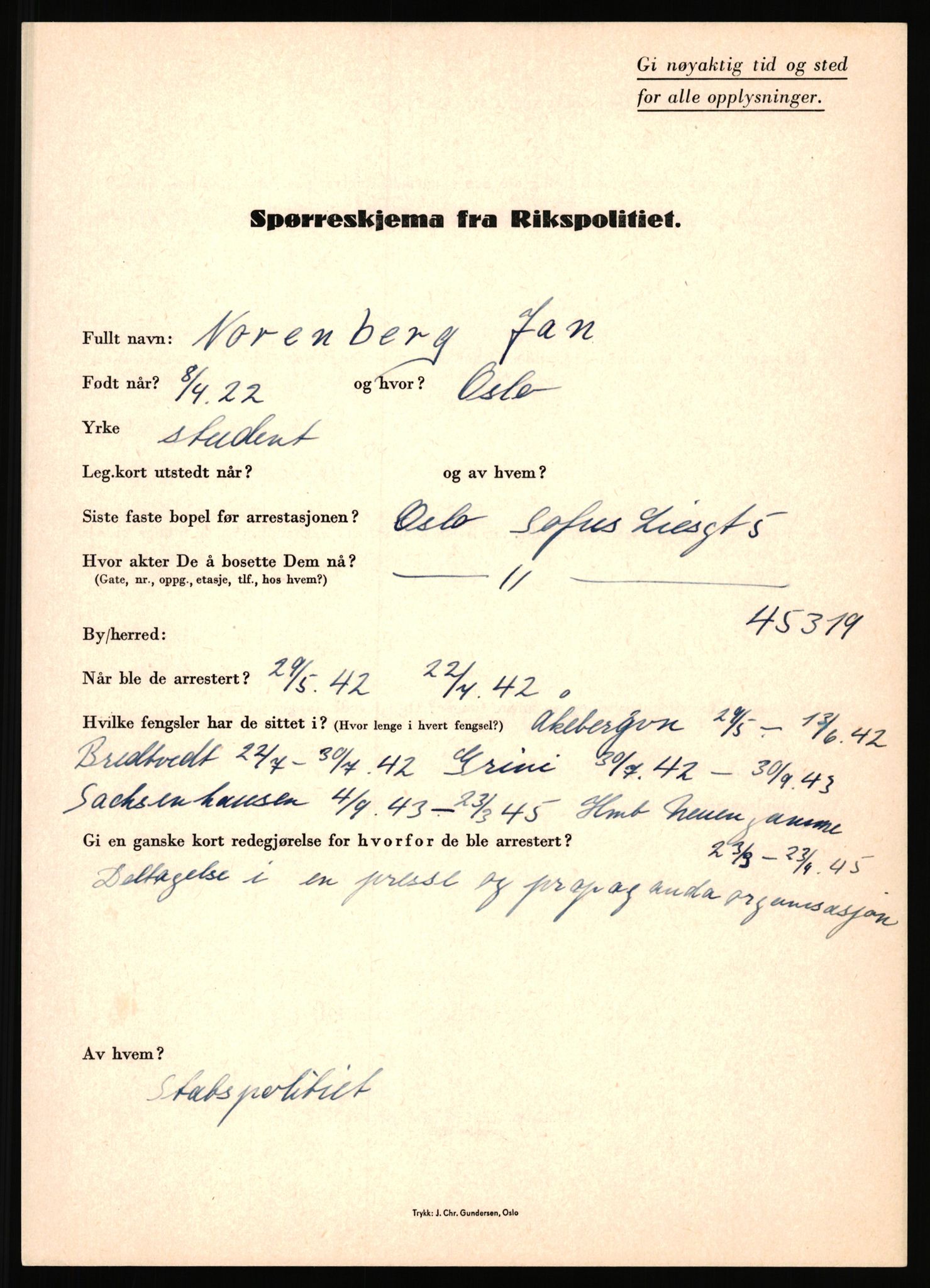 Rikspolitisjefen, AV/RA-S-1560/L/L0012: Mogensen, Øivind - Noraas, Lars, 1940-1945, p. 1092