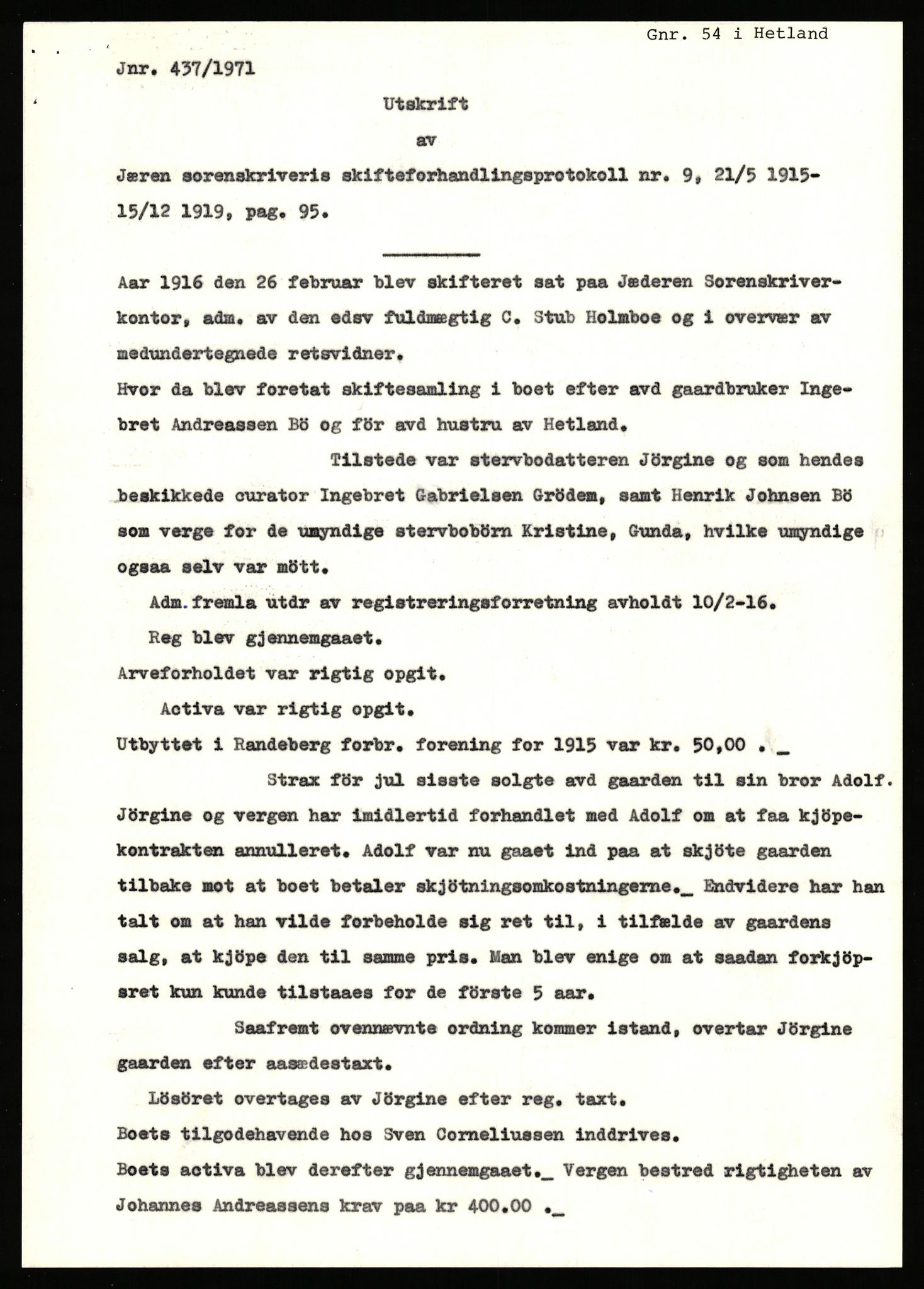 Statsarkivet i Stavanger, SAST/A-101971/03/Y/Yj/L0013: Avskrifter sortert etter gårdsnavn: Bæreim - Dalen, 1750-1930, p. 162
