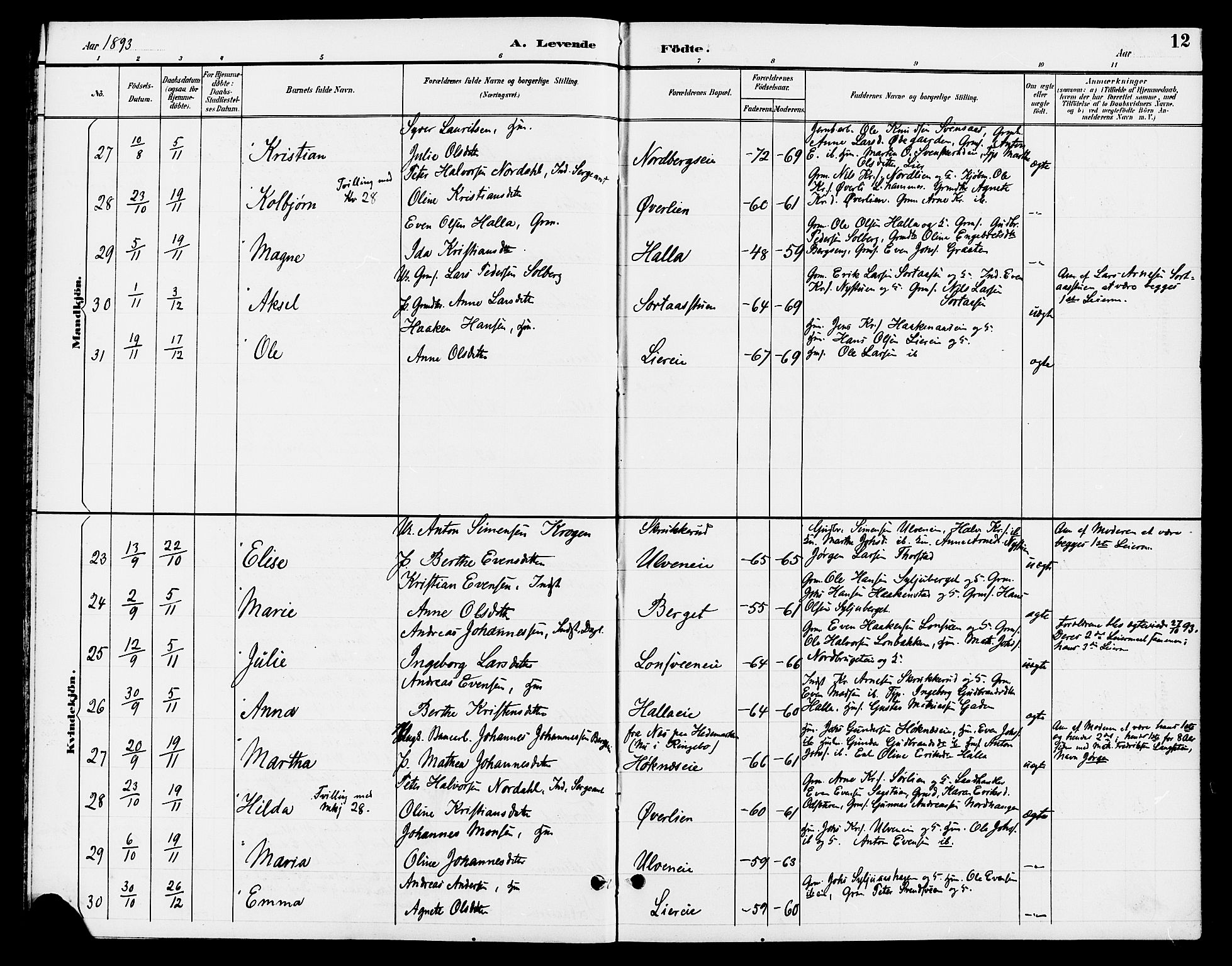 Ringsaker prestekontor, AV/SAH-PREST-014/L/La/L0013: Parish register (copy) no. 13, 1891-1904, p. 12