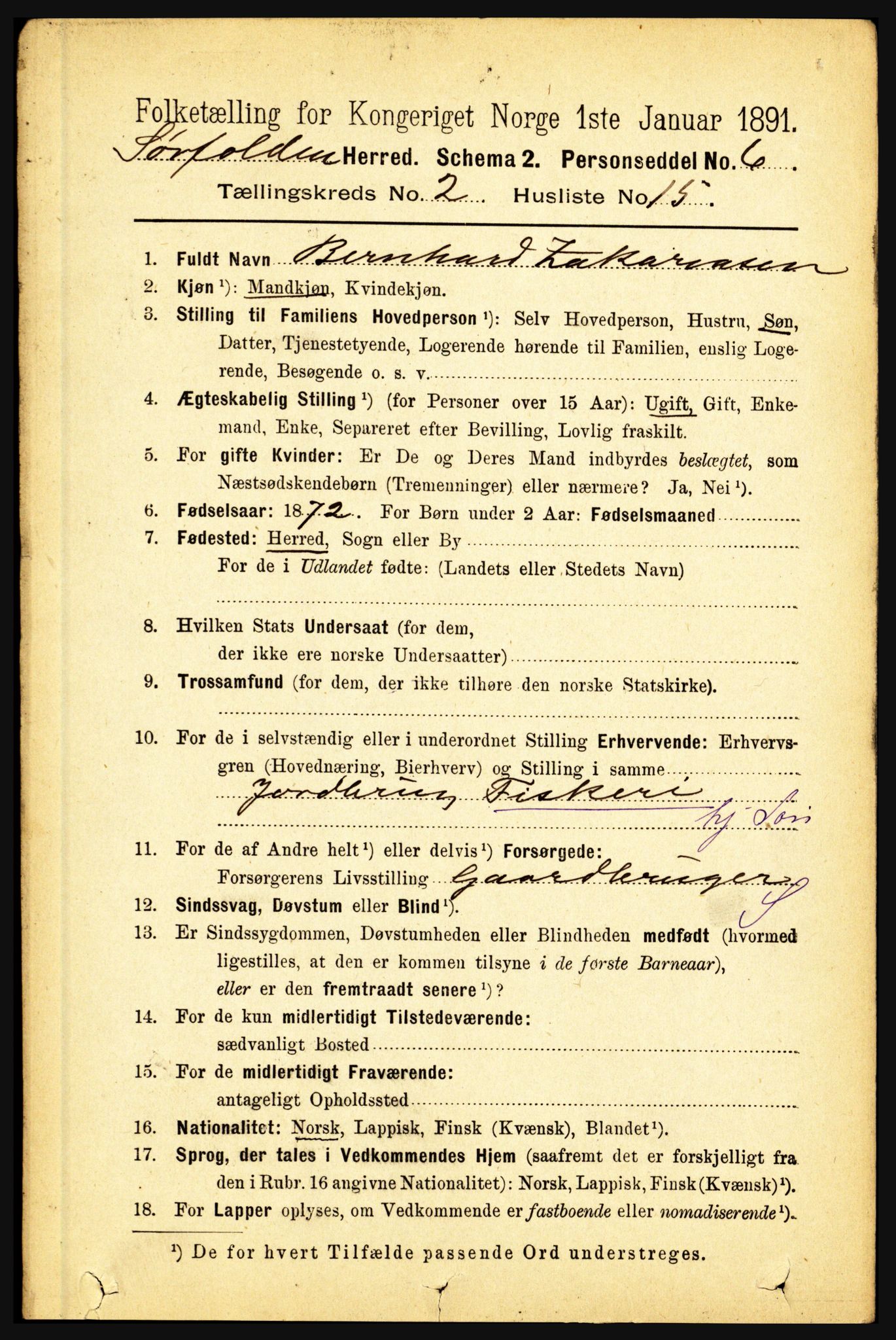 RA, 1891 census for 1845 Sørfold, 1891, p. 285