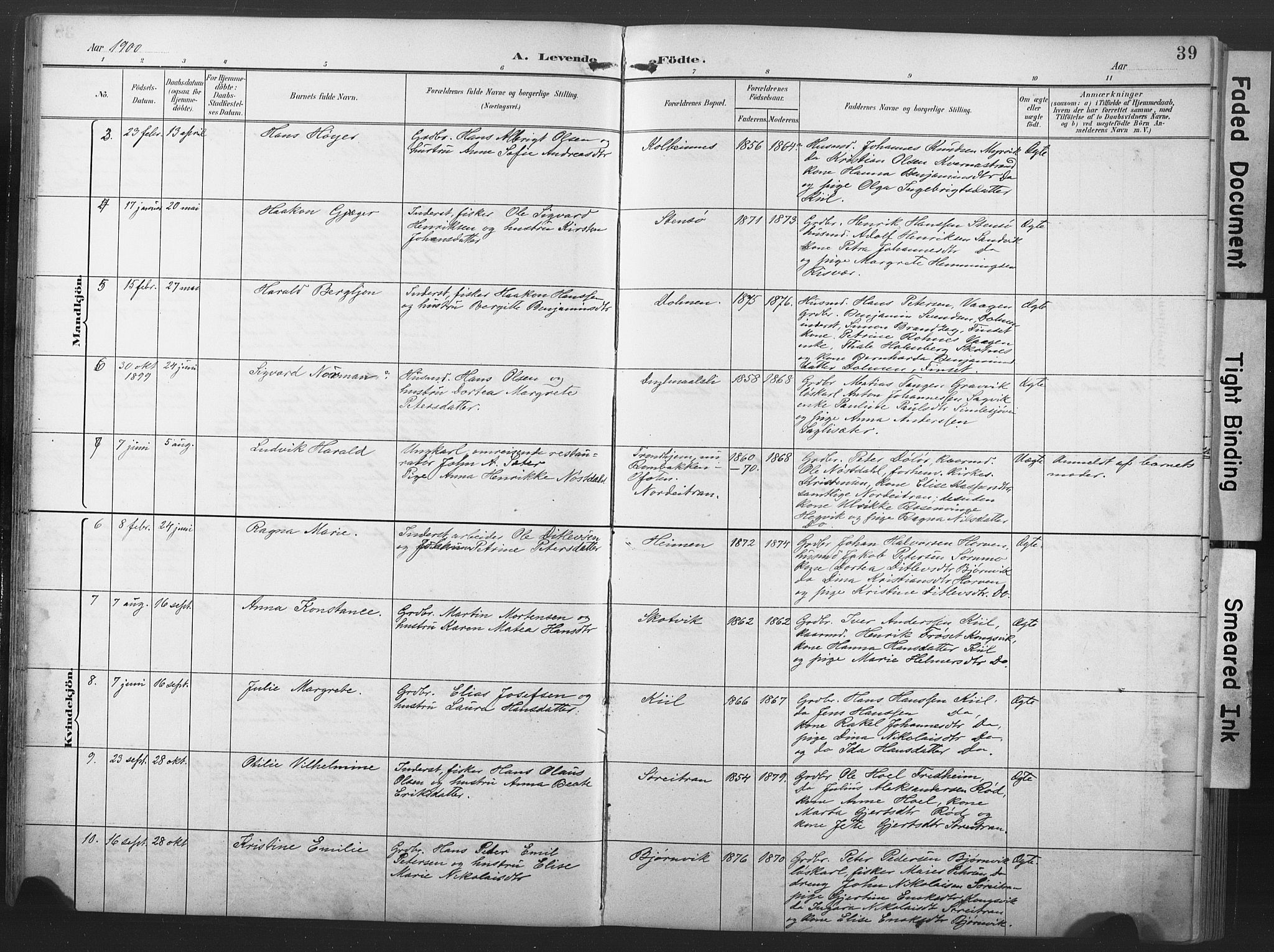 Ministerialprotokoller, klokkerbøker og fødselsregistre - Nord-Trøndelag, AV/SAT-A-1458/789/L0706: Parish register (copy) no. 789C01, 1888-1931, p. 39