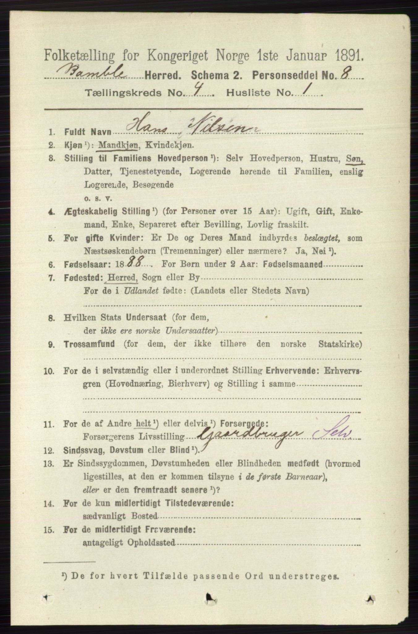 RA, 1891 census for 0814 Bamble, 1891, p. 1823