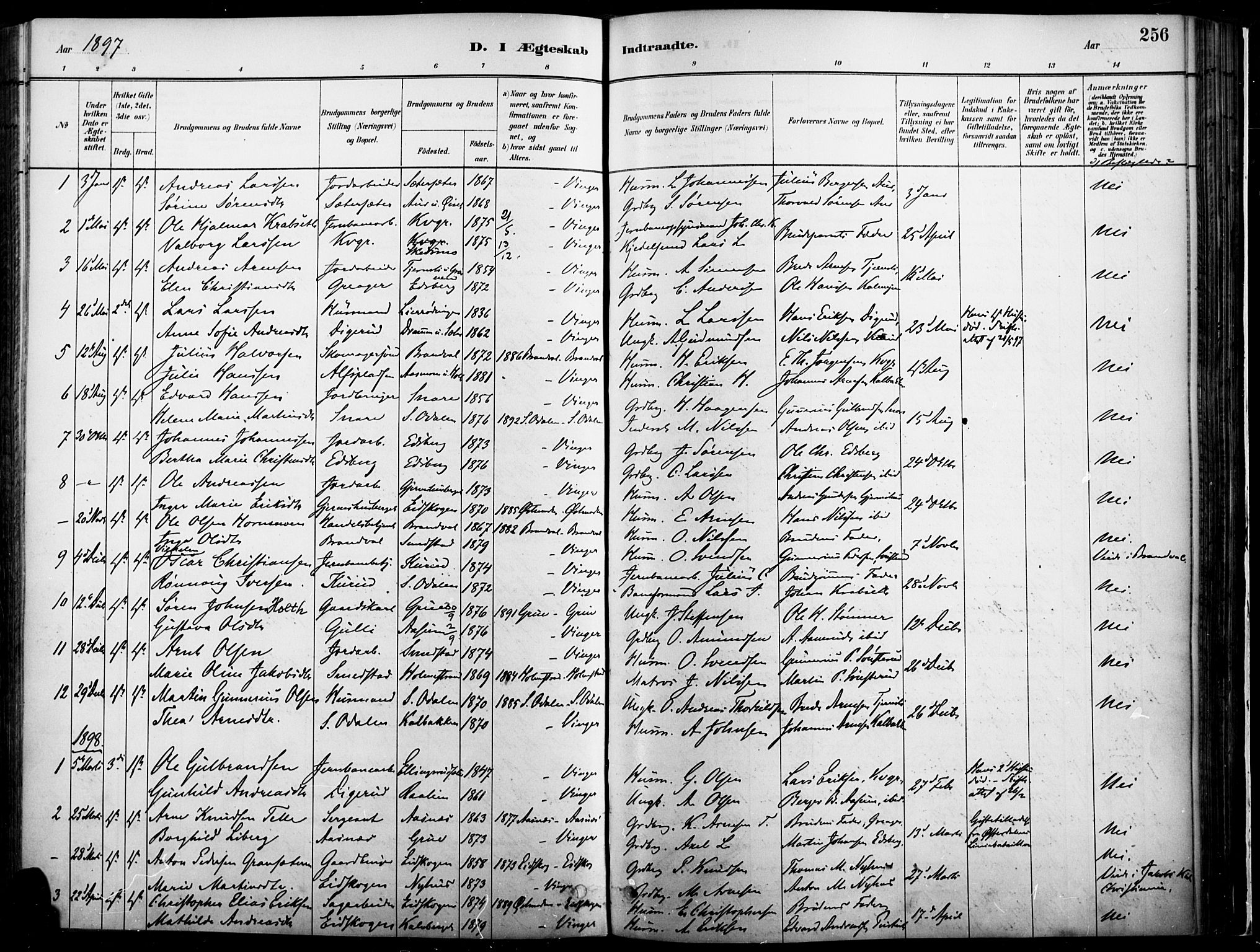 Vinger prestekontor, AV/SAH-PREST-024/H/Ha/Haa/L0014: Parish register (official) no. 14, 1881-1900, p. 256